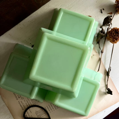 Vintage Green Jadeite Square Glass Bowl, Set of Four