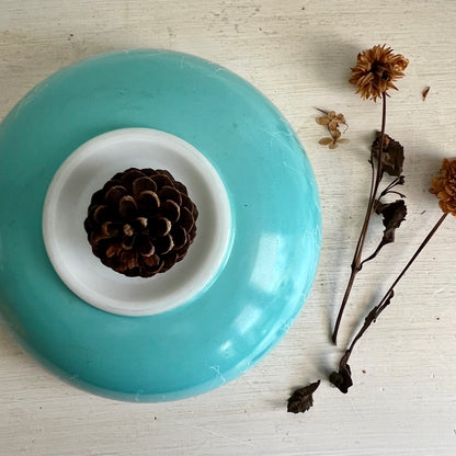 Mid Century Turquoise Hazel Atlas Spaghetti Drizzle Milk Glass Mixing Bowl