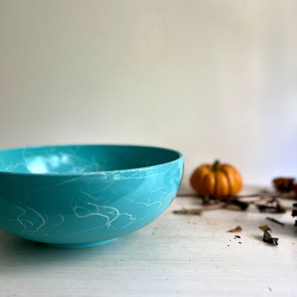 Mid Century Turquoise Hazel Atlas Spaghetti Drizzle Milk Glass Mixing Bowl