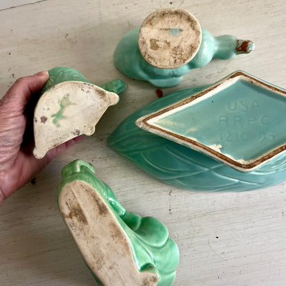 Group of Vintage Green Pottery Planters