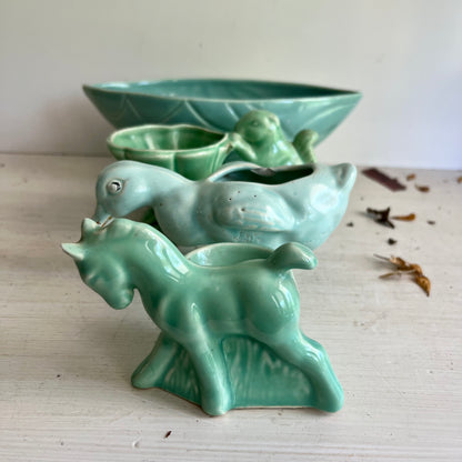 Group of Vintage Green Pottery Planters