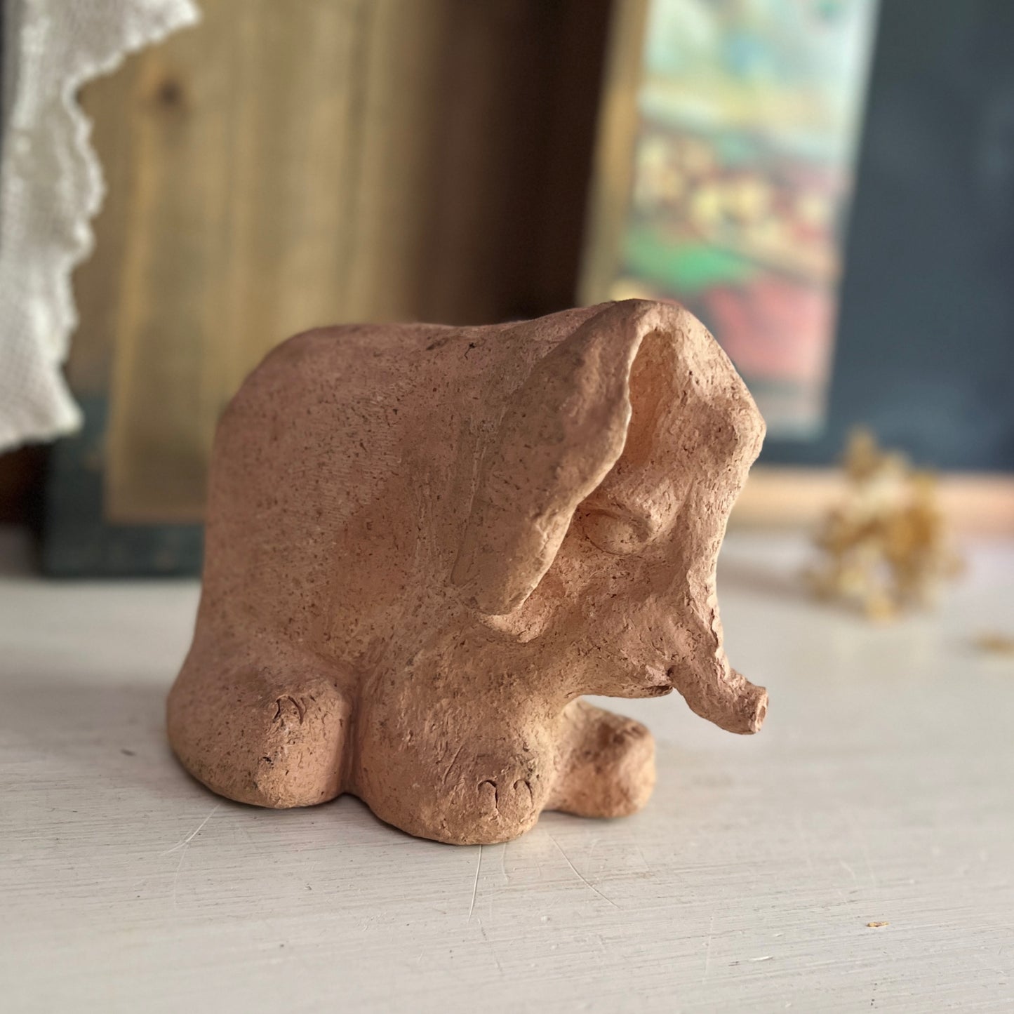 Hand Sculpted Clay Elephant