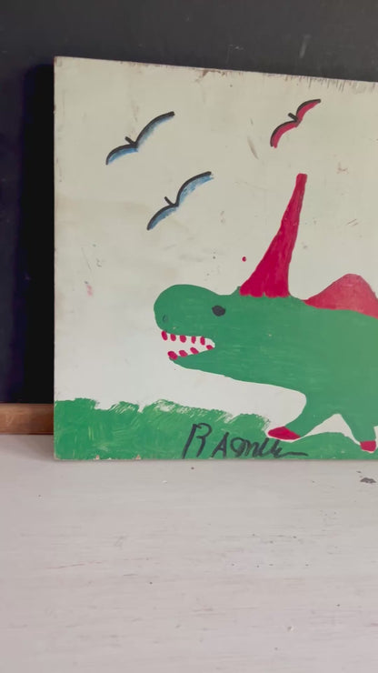 R.A. Miller Folk Art Painting of Alligator on Wood
