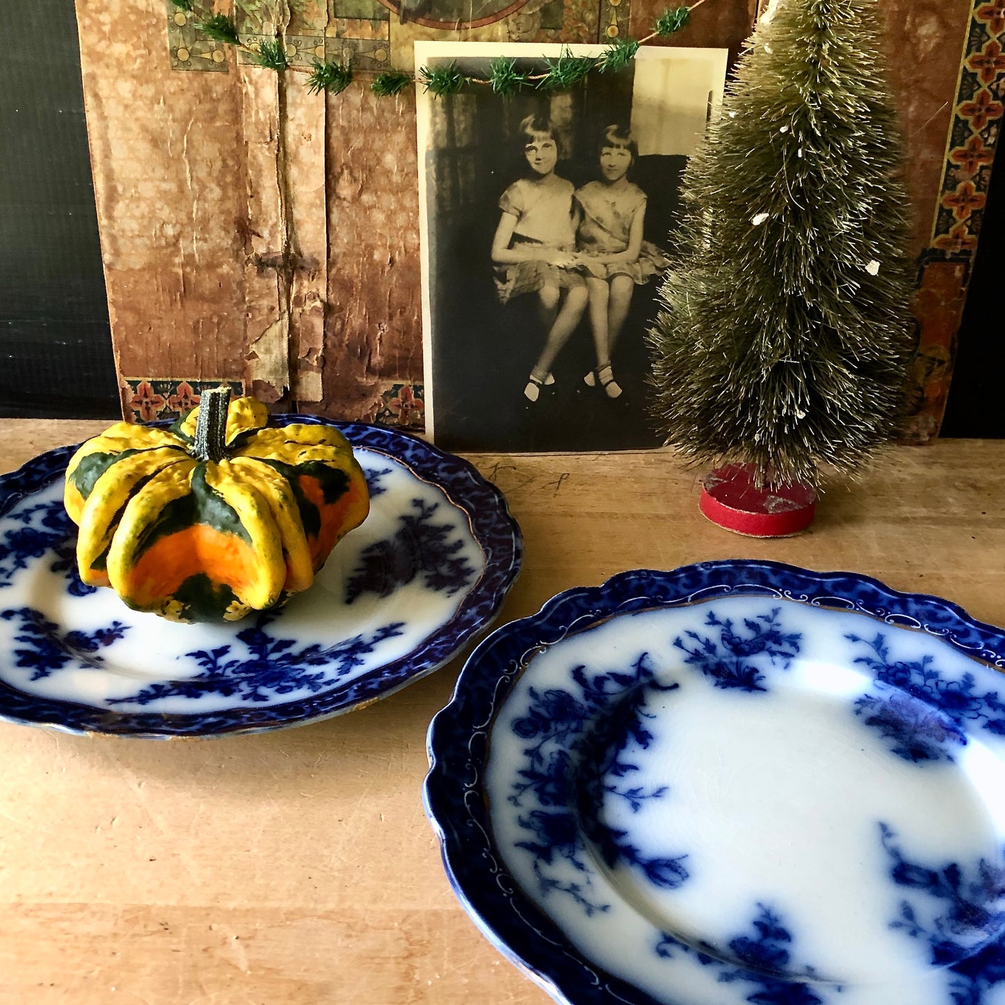 Antique Flow Blue Touraine Plates (c.1800s)