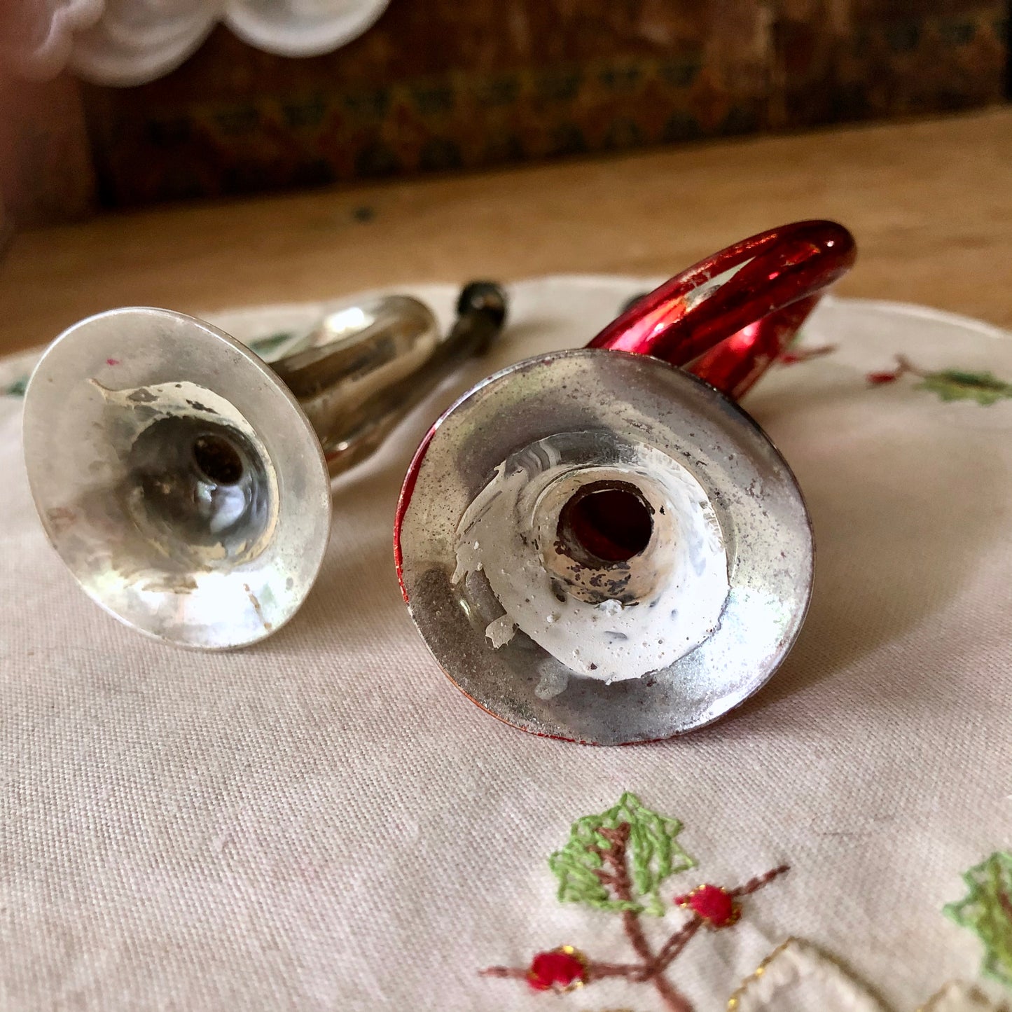 Antique Mercury Glass Horn Ornaments (c.1930s)