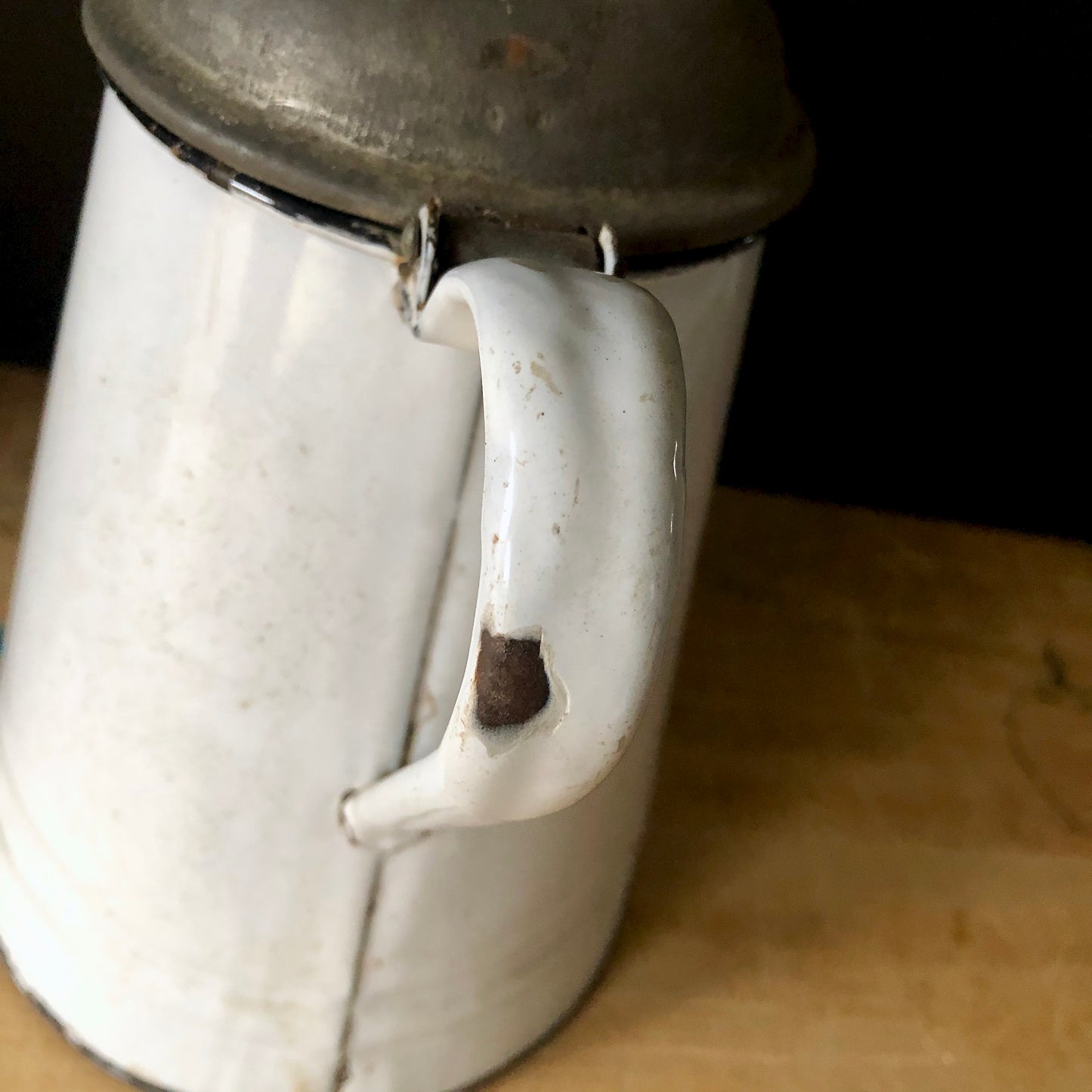 White Graniteware Coffee Pot