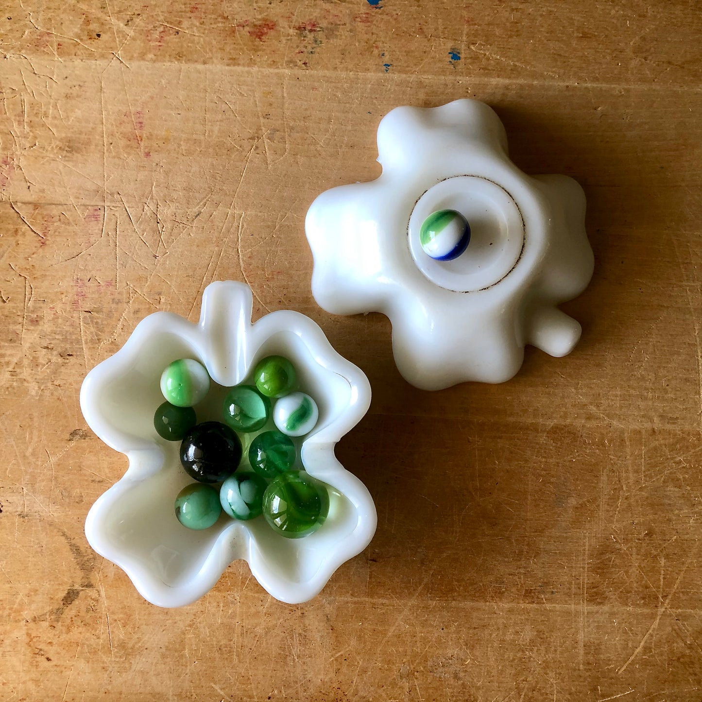 Vintage Milk Glass Four Leaf Clover Ashtrays