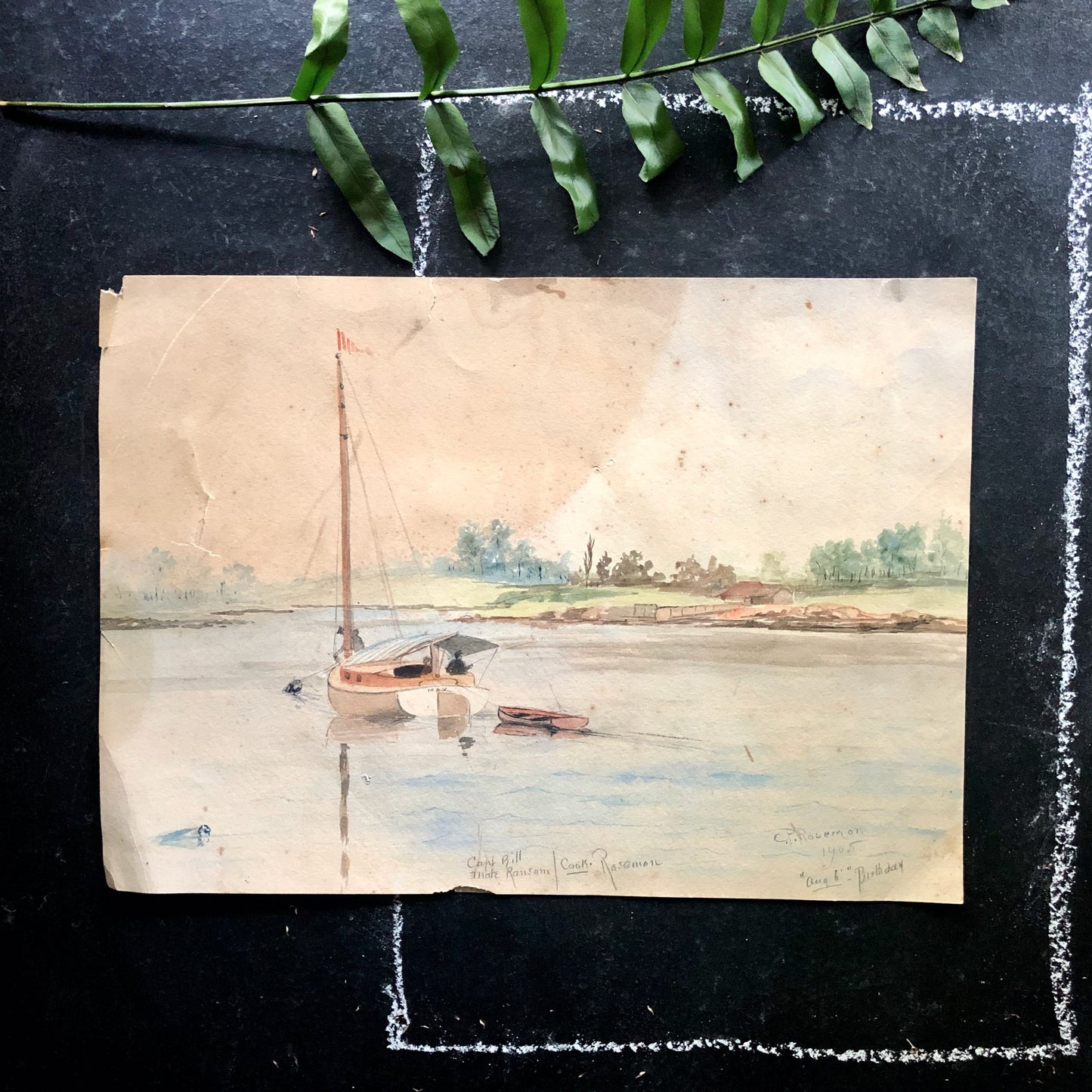 Antique Nautical Watercolor Painting by C.P. Roseman (c.1905)