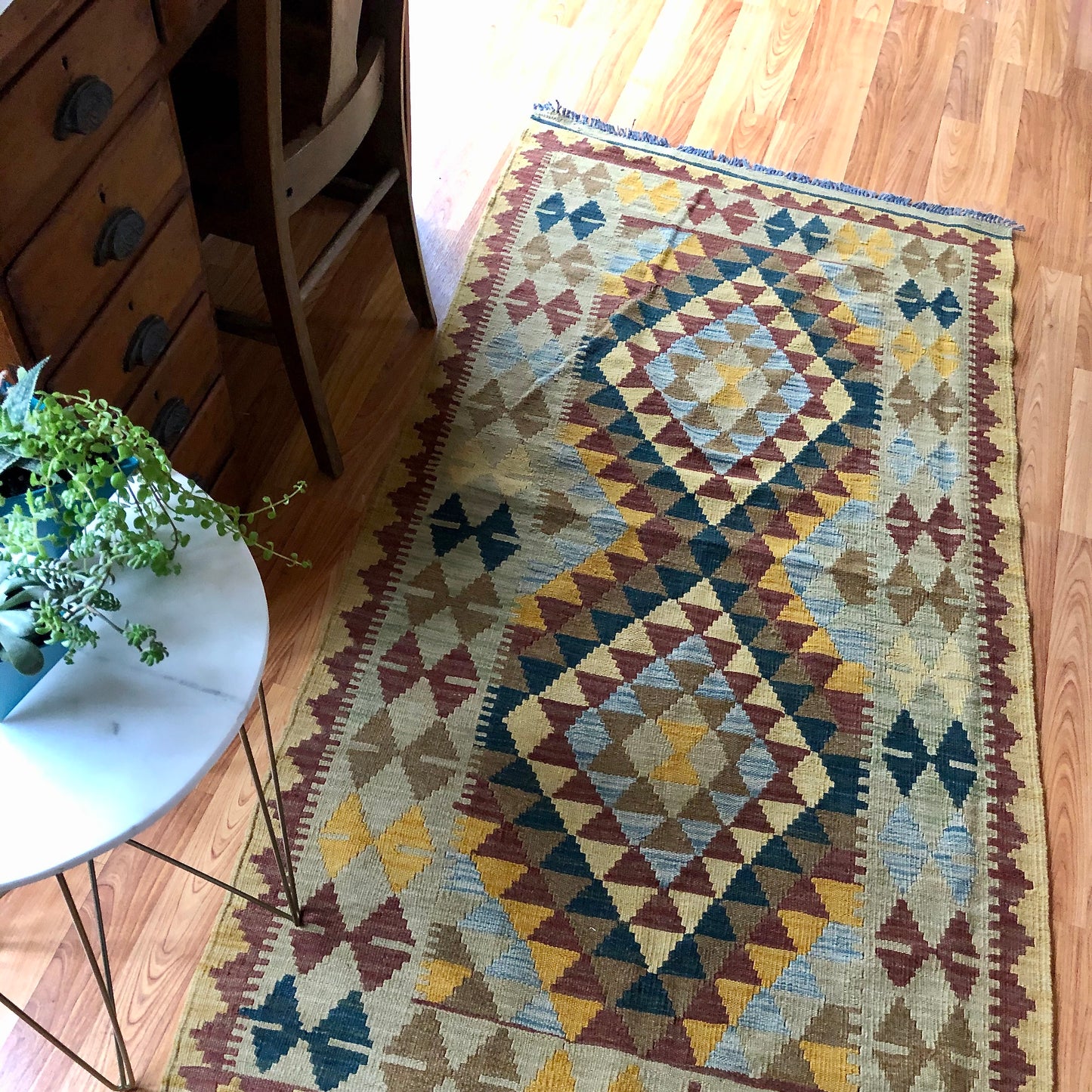 Vintage Turkish Geometric Wool Kilim Rug (c.1980s)