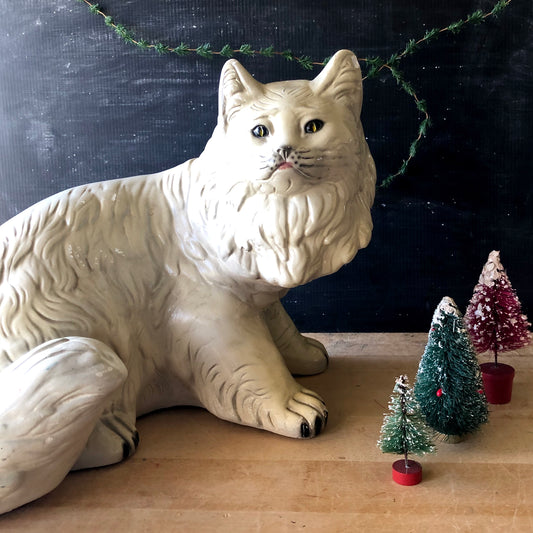 Large Vintage Chalkware Fireside Cat (c.1970s)
