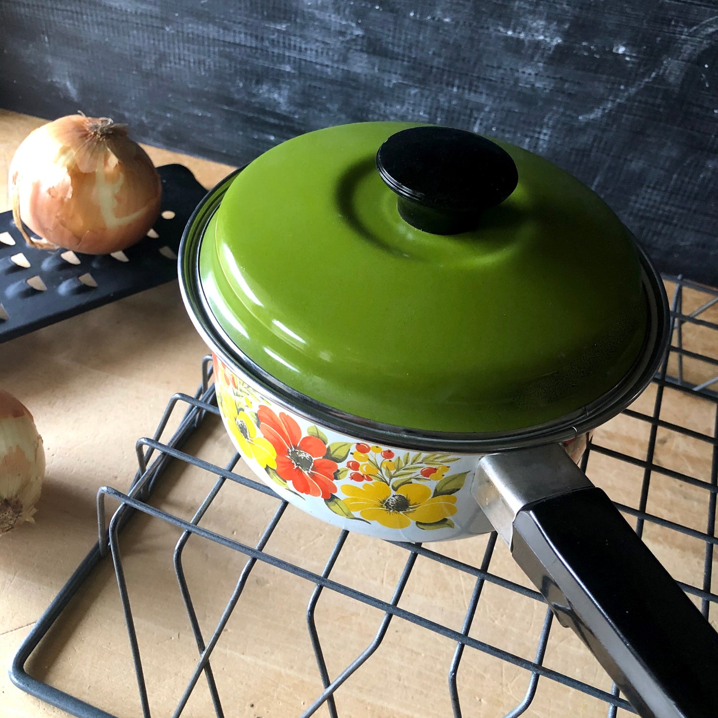 Retro Floral Enamel Cookware Set (c.1970s)