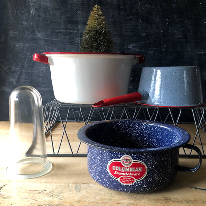 Vintage Rustic Enamelware Pots, Set of Three