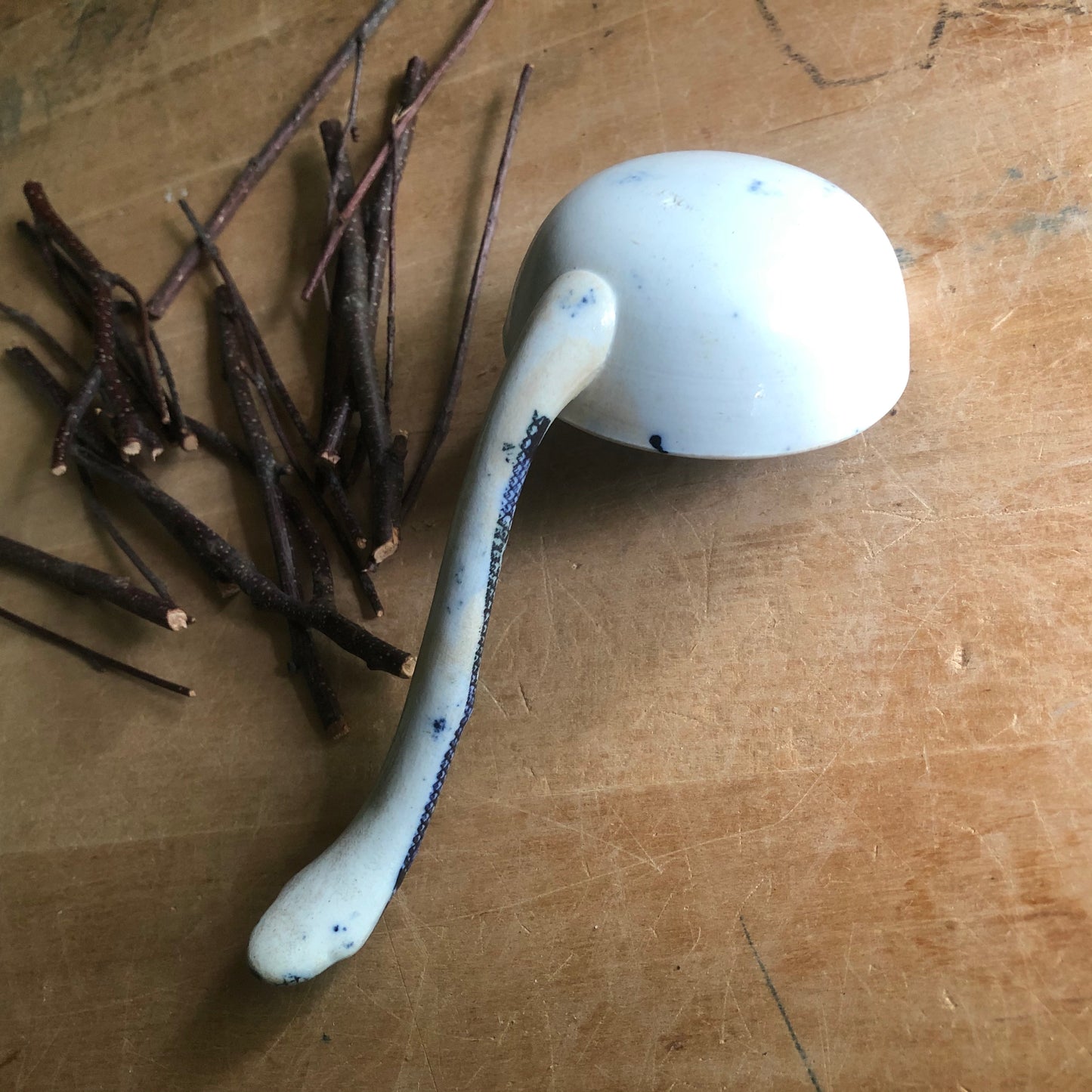 Small Blue Transferware Sauce Ladle (c.1800s)