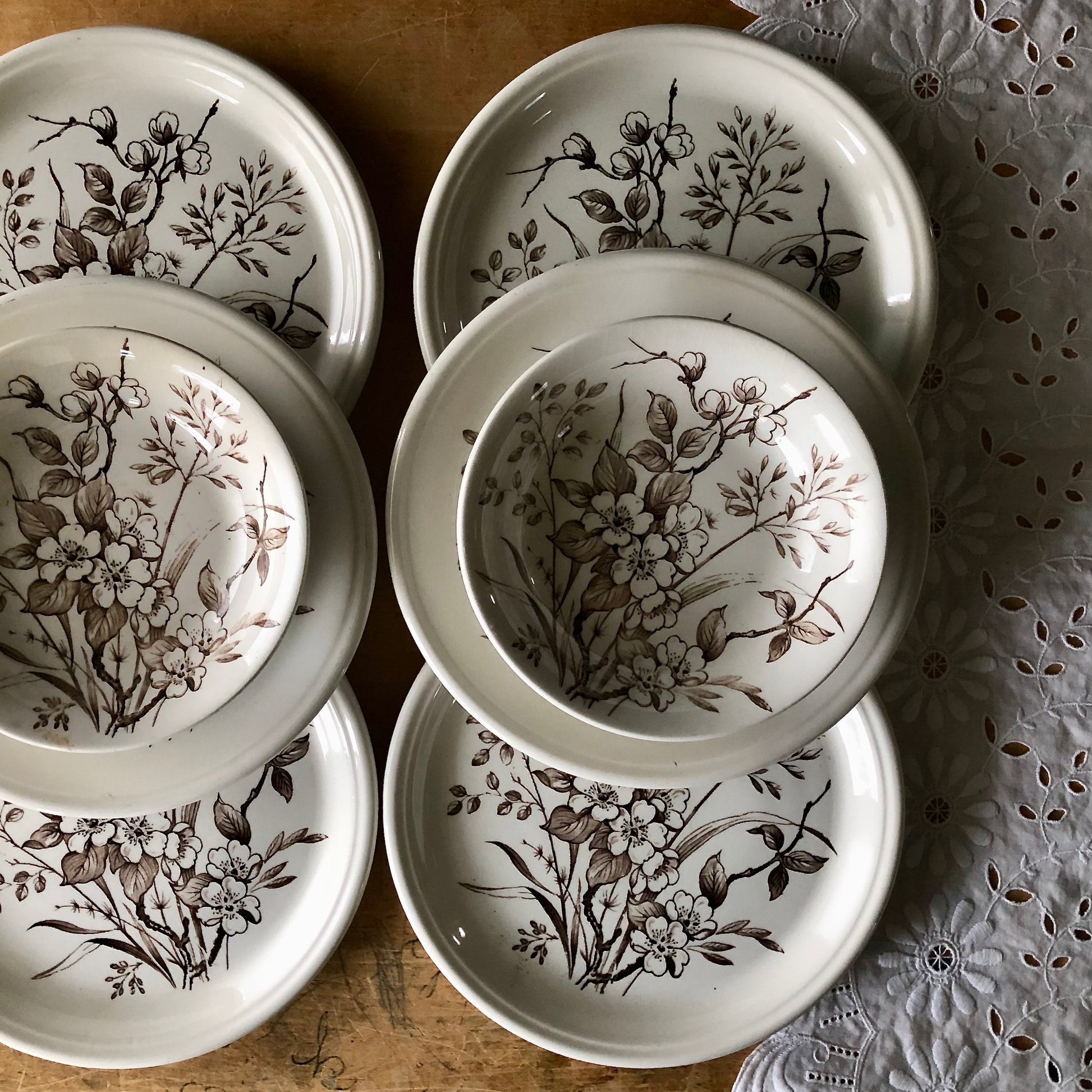 Vintage Brown and White English Floral Dishes (c.1960s)