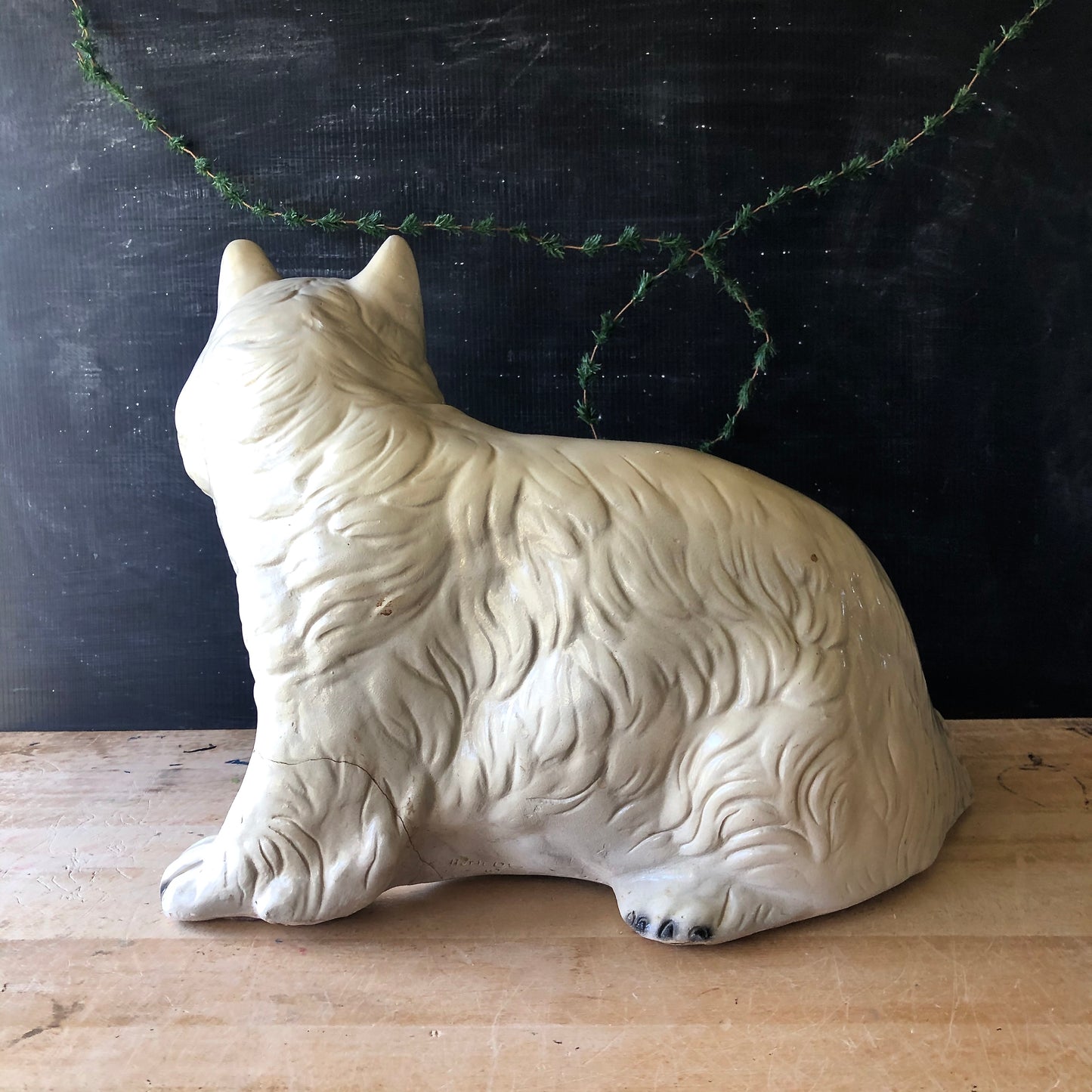 Large Vintage Chalkware Fireside Cat (c.1970s)