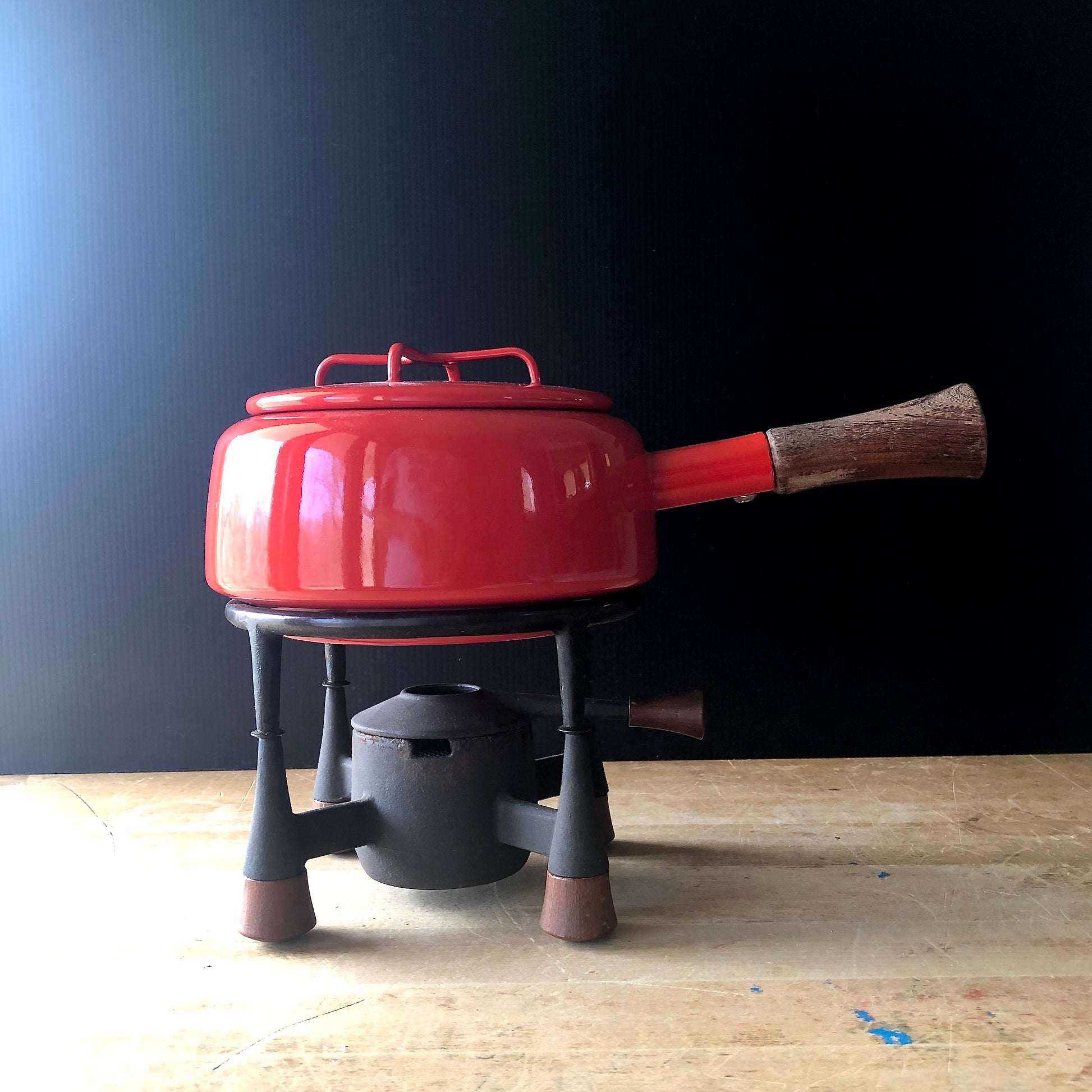 Dansk Kobenstyle Red Enamel Mid Century Fondue Pot (c.1960s)