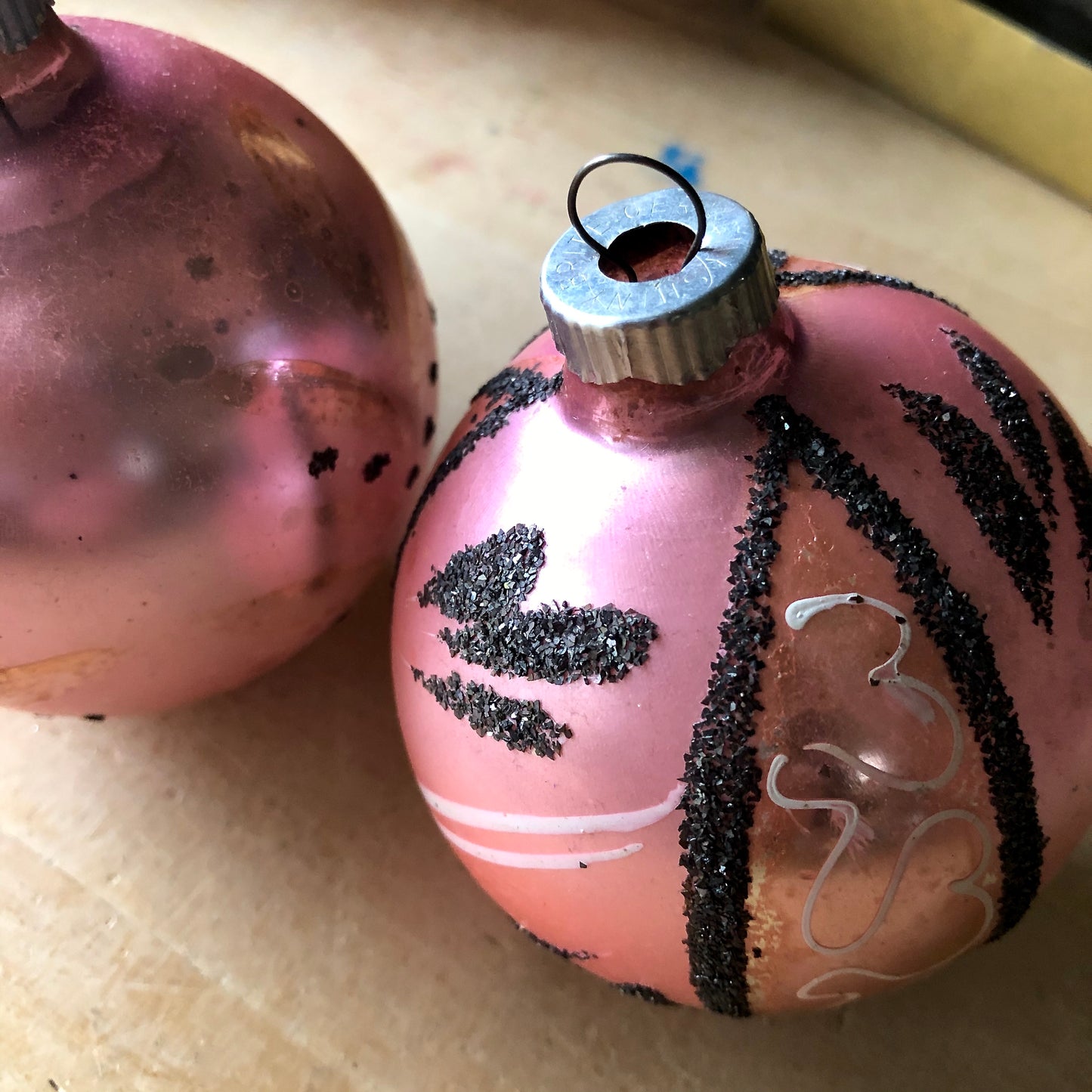 Pale Pink Shiny Brite Glitter Ornaments (c.1950s)