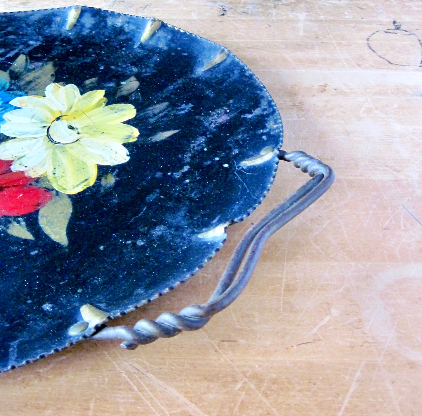 Round Metal Toleware Tray (c.1950s)