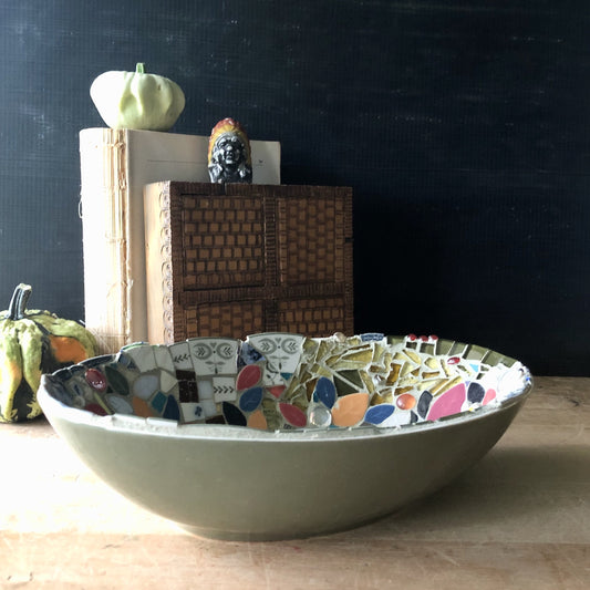 Mid Century Green Mosaic Bowl