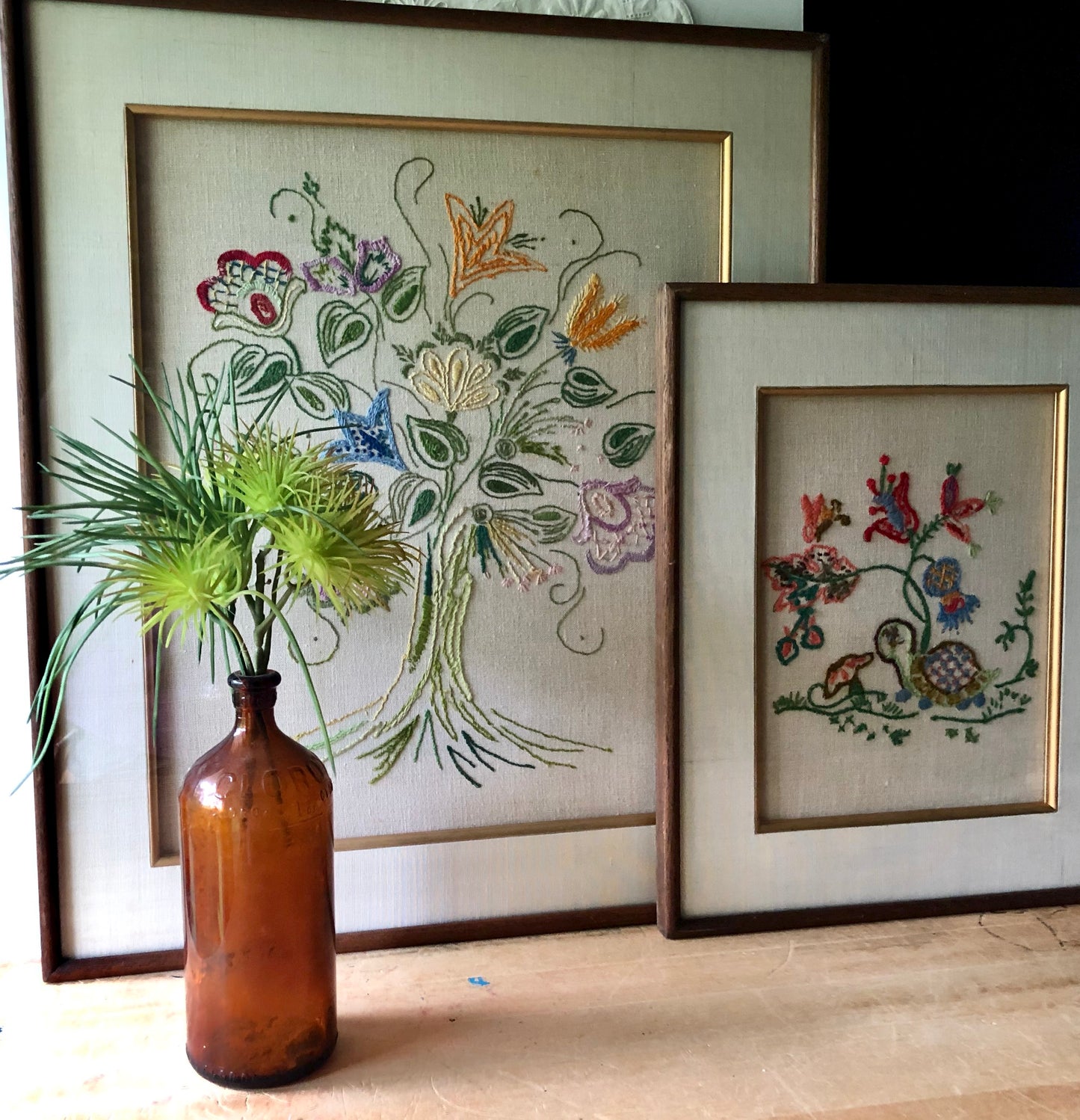 Mid Century Framed Floral Needlework Set (c.1960s)
