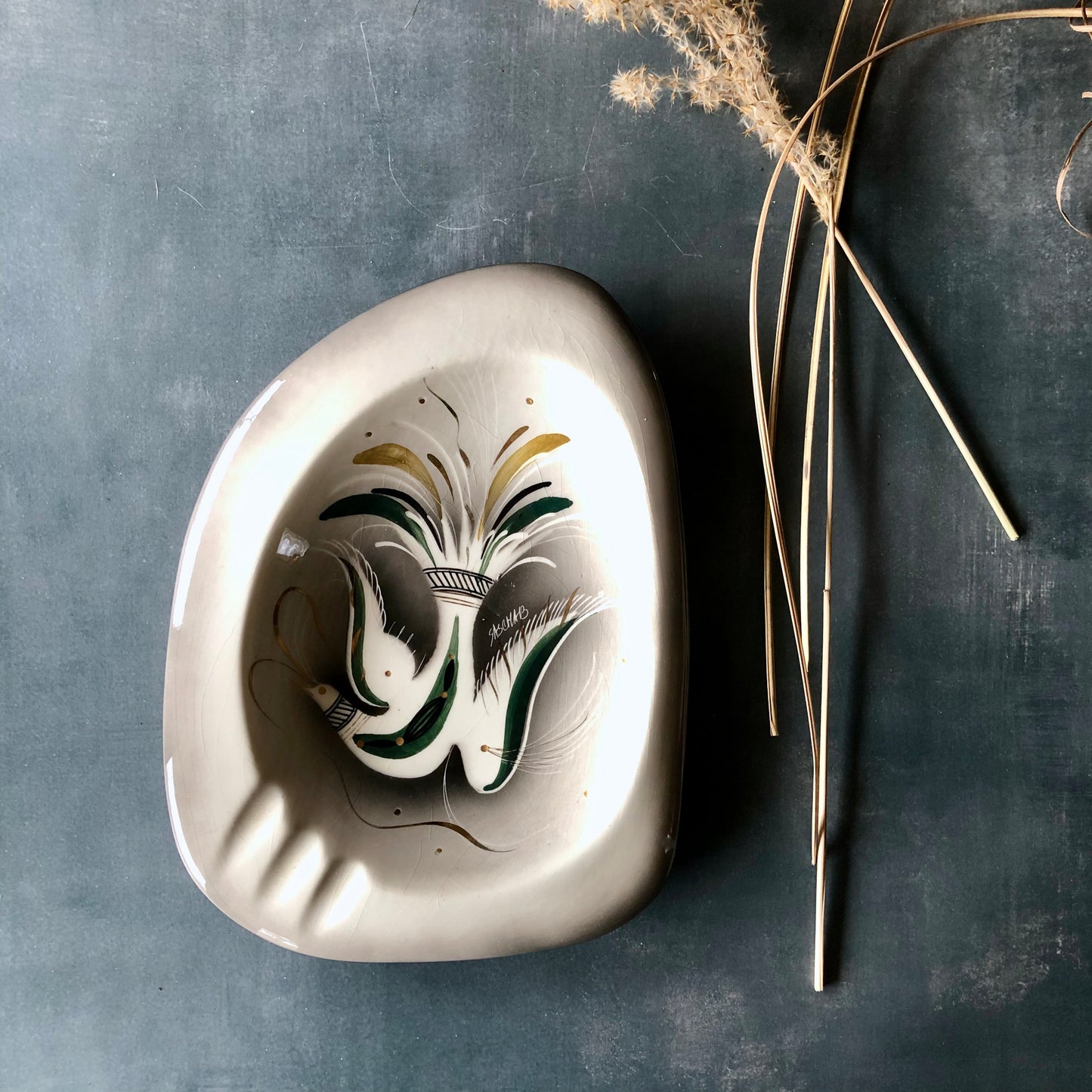 Sascha Brastoff Ceramic Peacock Ashtray Made in The USA Mi…