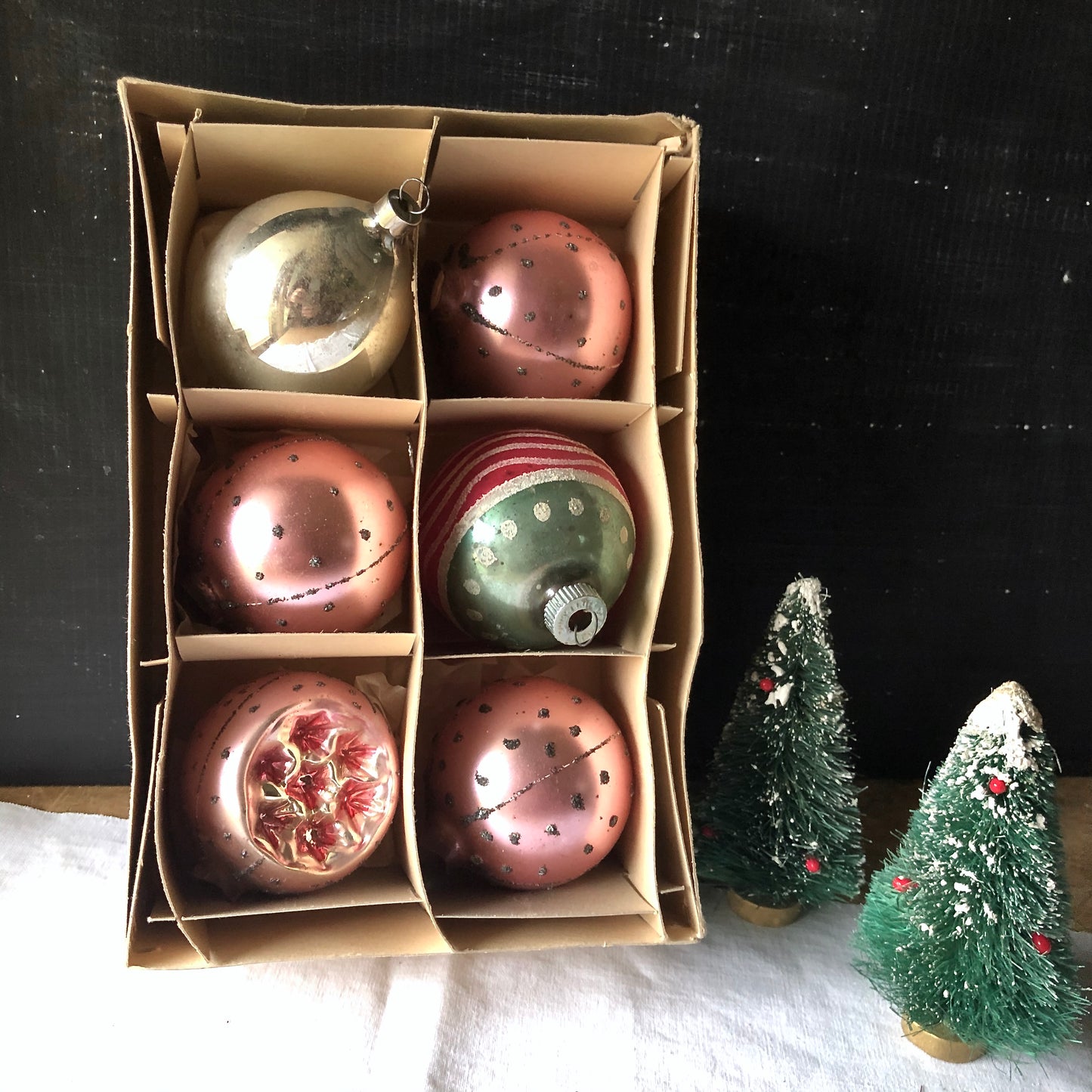 Vintage Pastel Pink Ornaments with Box (c.1950s)