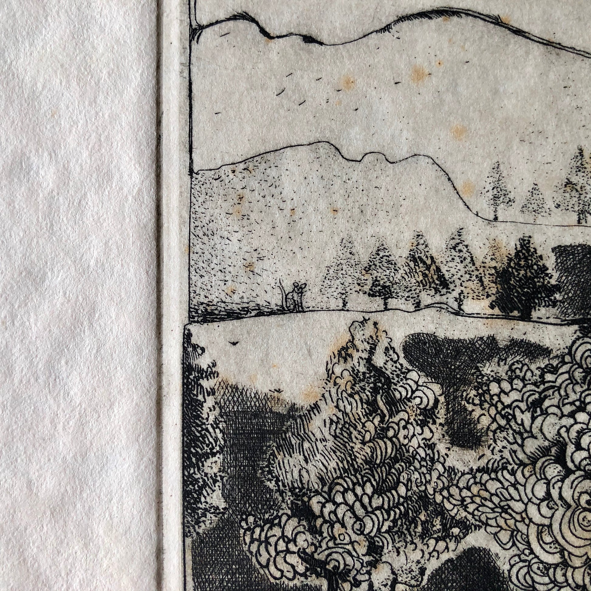 Vintage Art Etching 'Landscape with 5 Cats' by Claude Saucy (c.1900s)