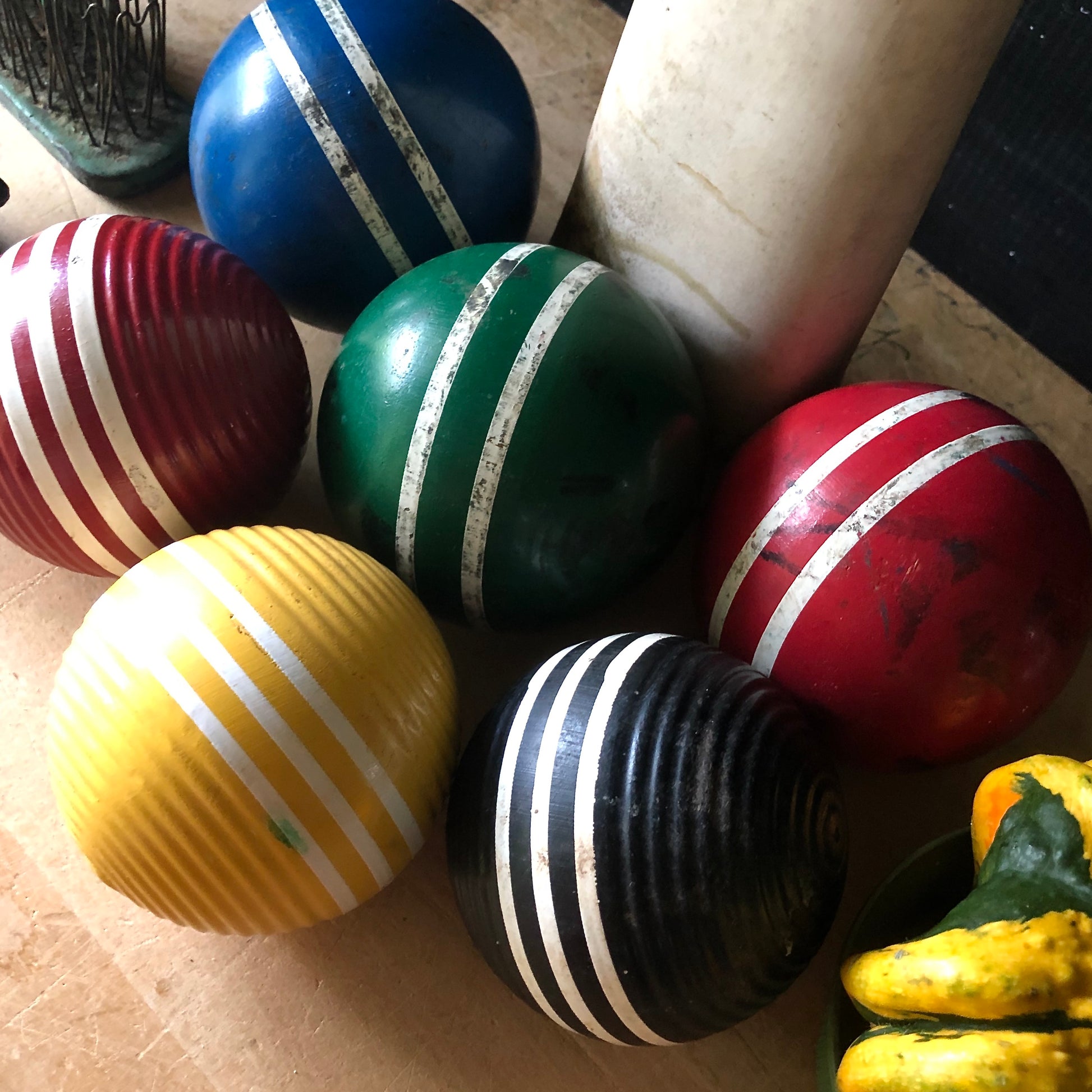 Vintage Wooden Striped Croquet Balls, Set of 6