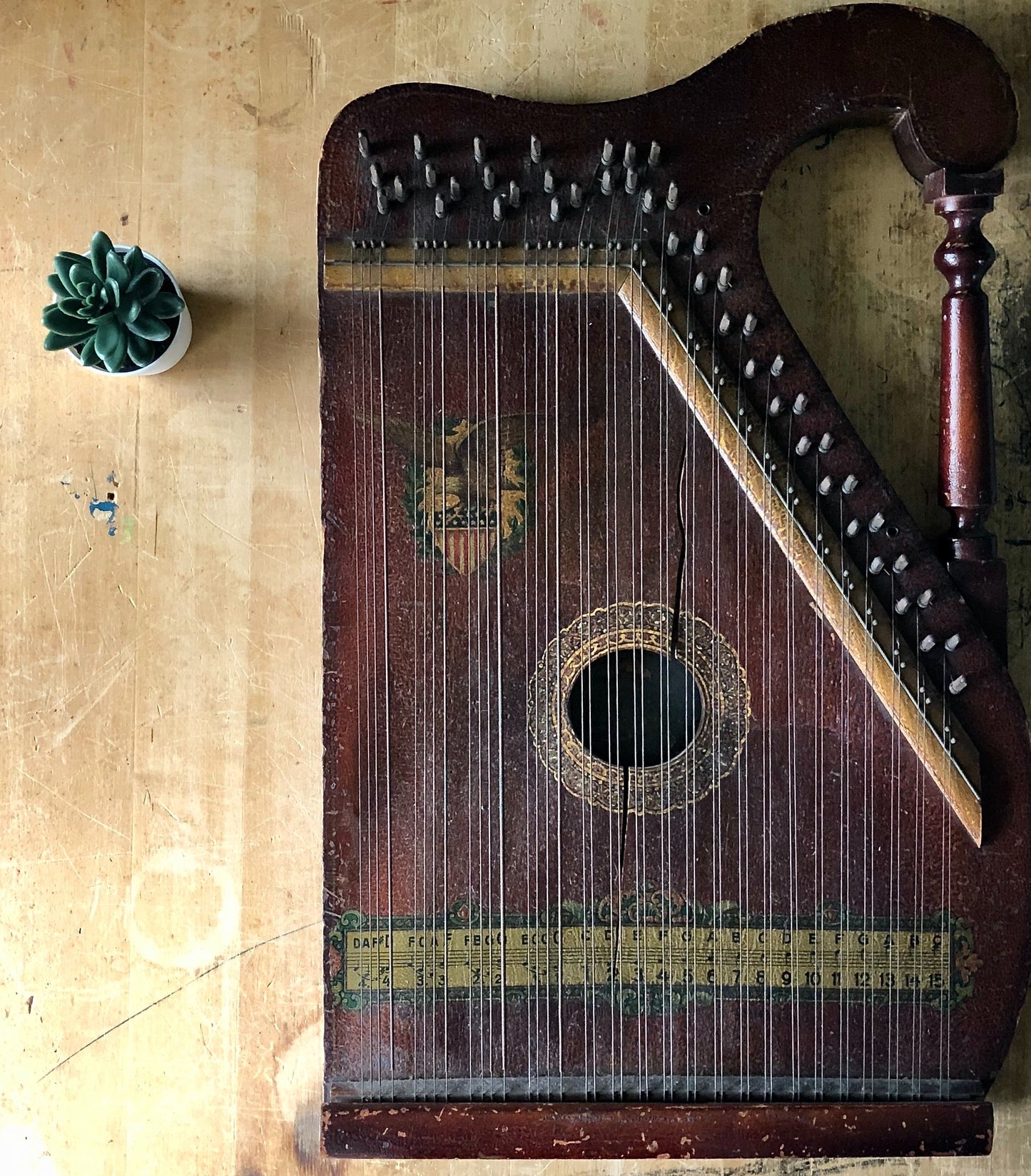 Antique Zither Instrument with Eagle Emblem (c.1920s)