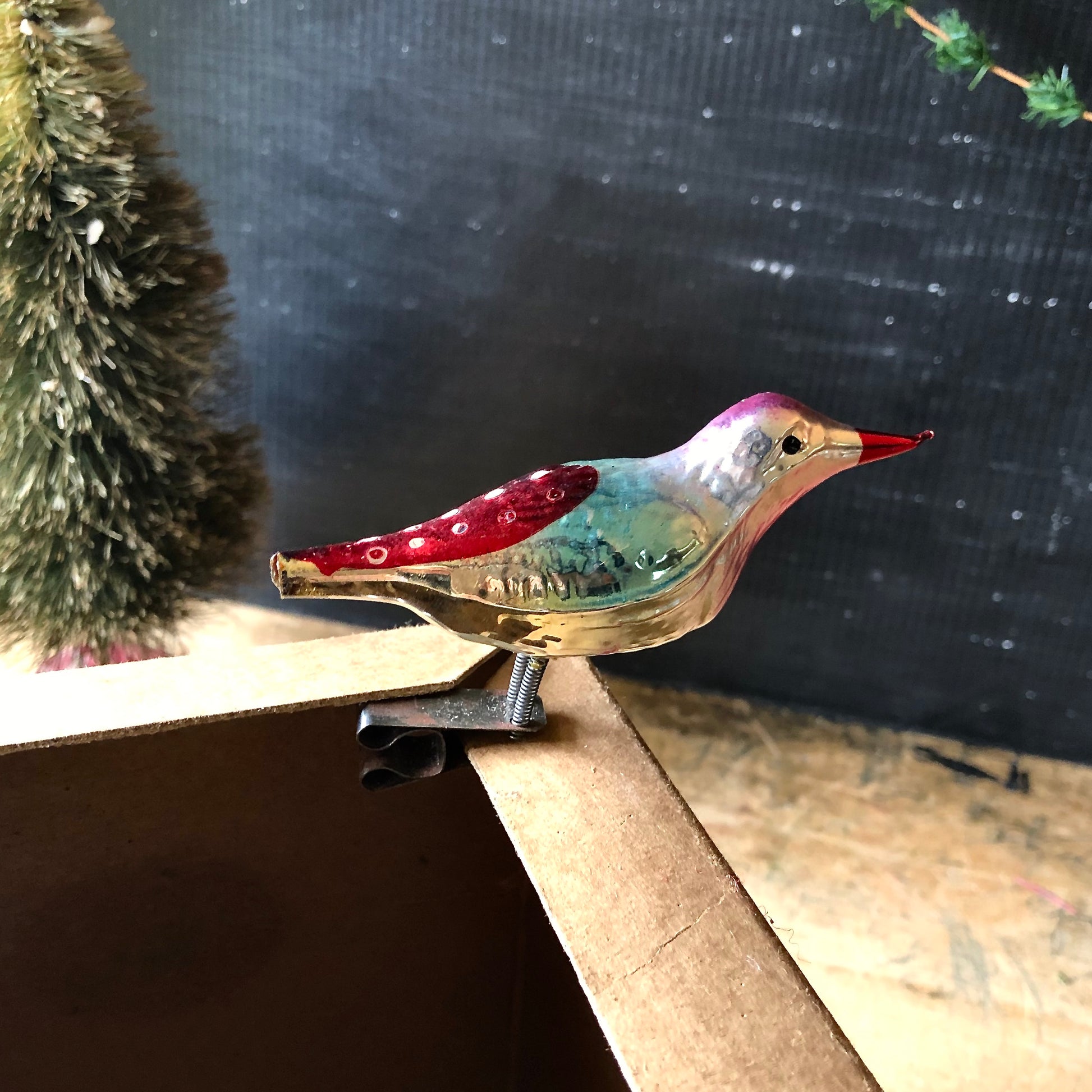 Vintage Glass Bird Tree Clip Ornaments (c.1950s)
