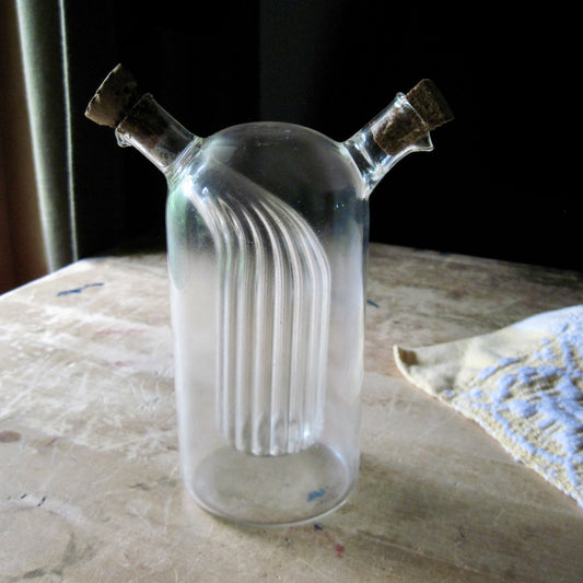 Vintage Glass Double Cruet Oil and Vinegar Bottle