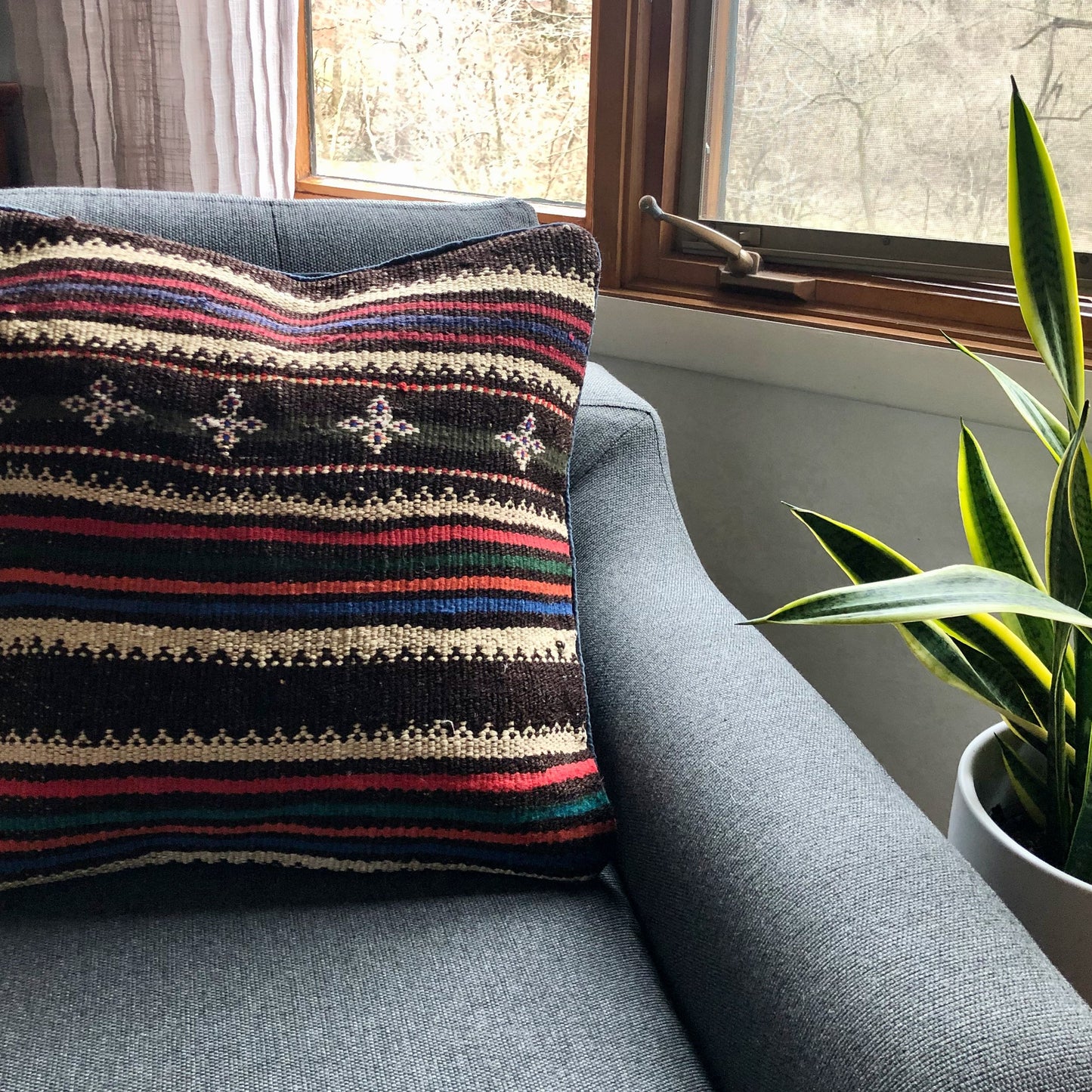 Bold Striped Vintage Turkish Kilim Pillow Cover