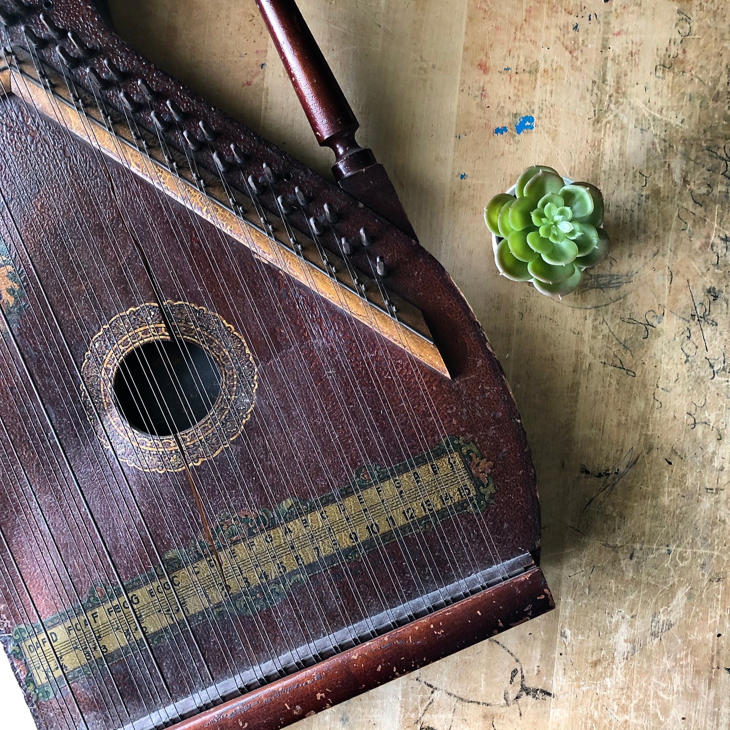 Antique Zither Instrument with Eagle Emblem (c.1920s)