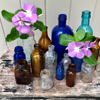 Antique Glass Apothecary Bottles, Set of 16