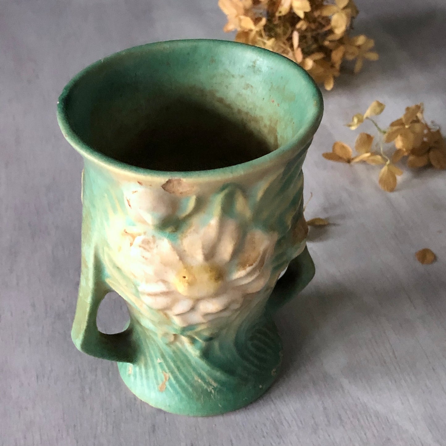 Vintage Roseville Green Peony Vase (c.1940s)