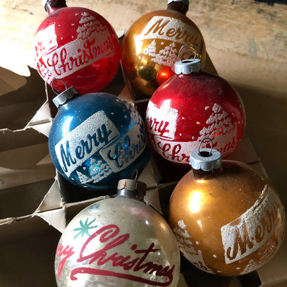 Colorful Stenciled Vintage Glass Ornaments (c.1950s)
