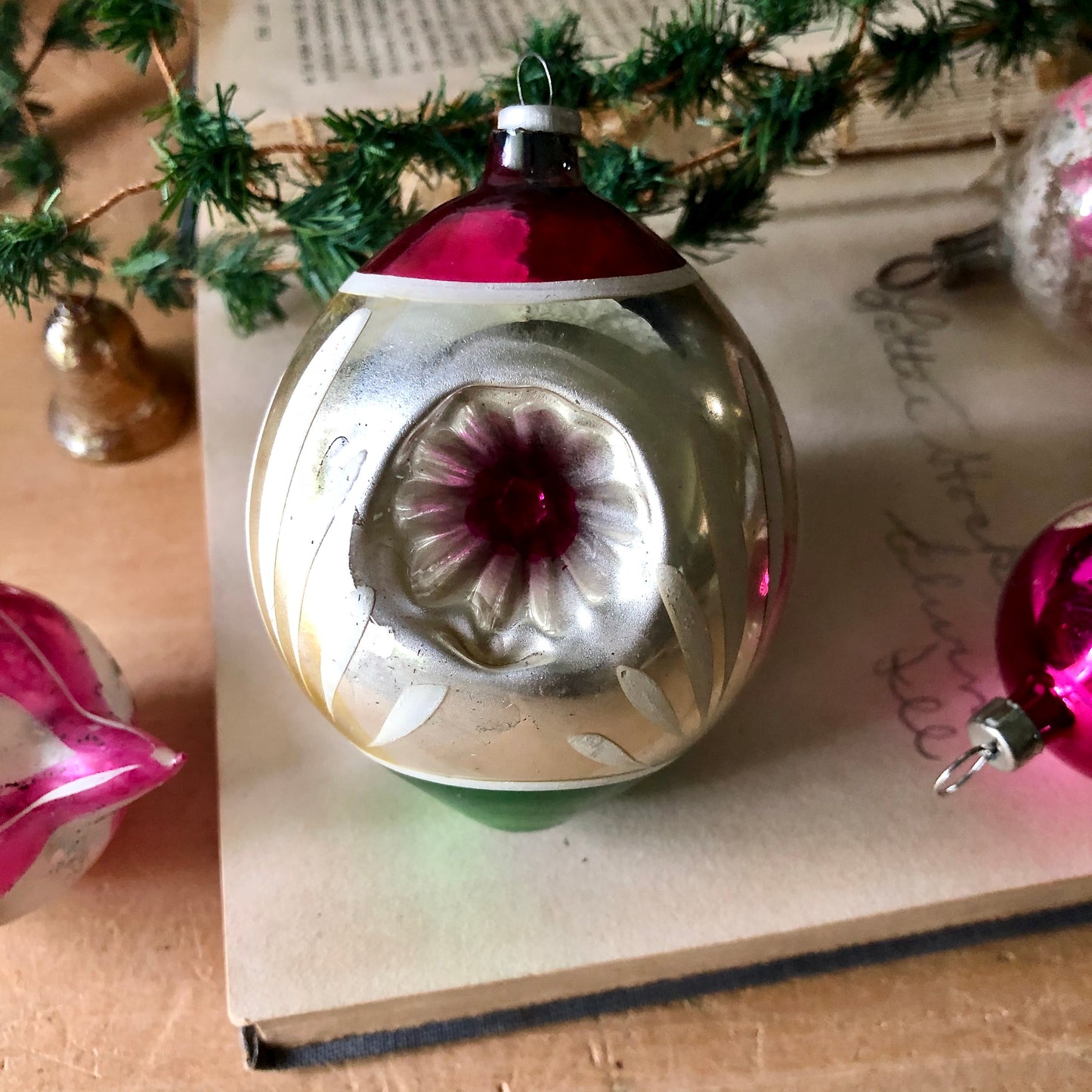 Antique Pink Glass Christmas Ornaments (c.1900s)
