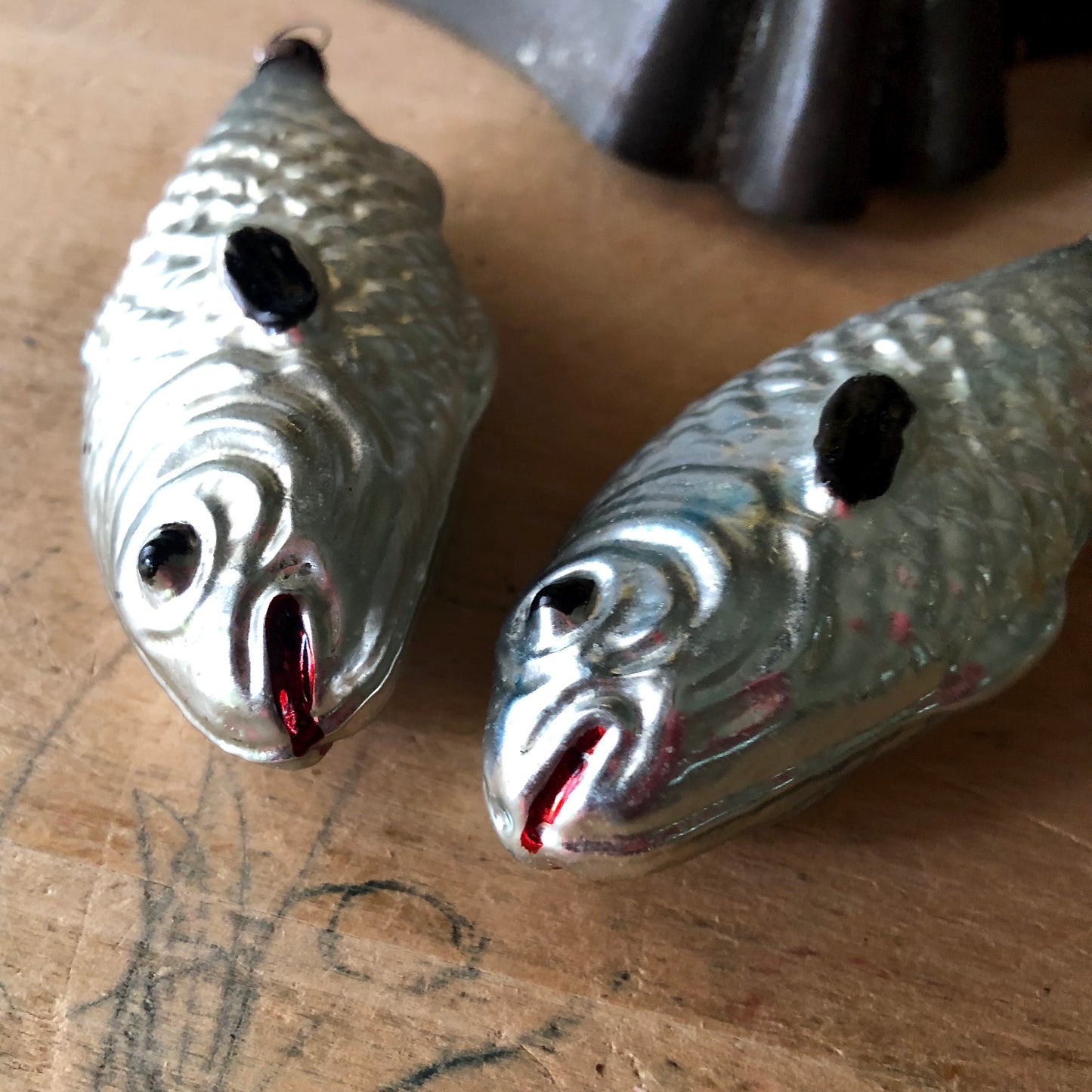 Antique German Mercury Glass Fish Ornaments (1900s)