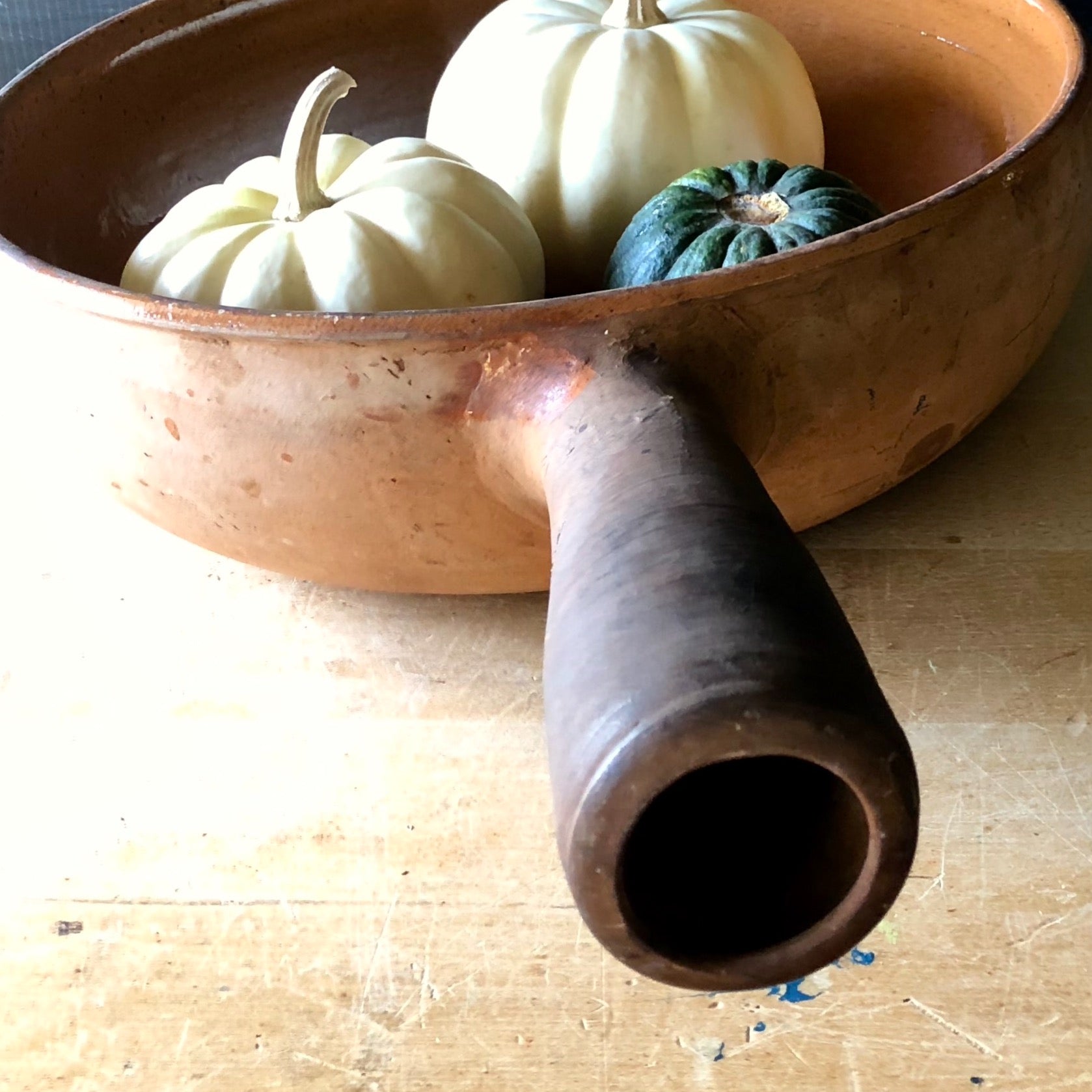Vintage French Clay Baking Dish with Handle (c.1900s)