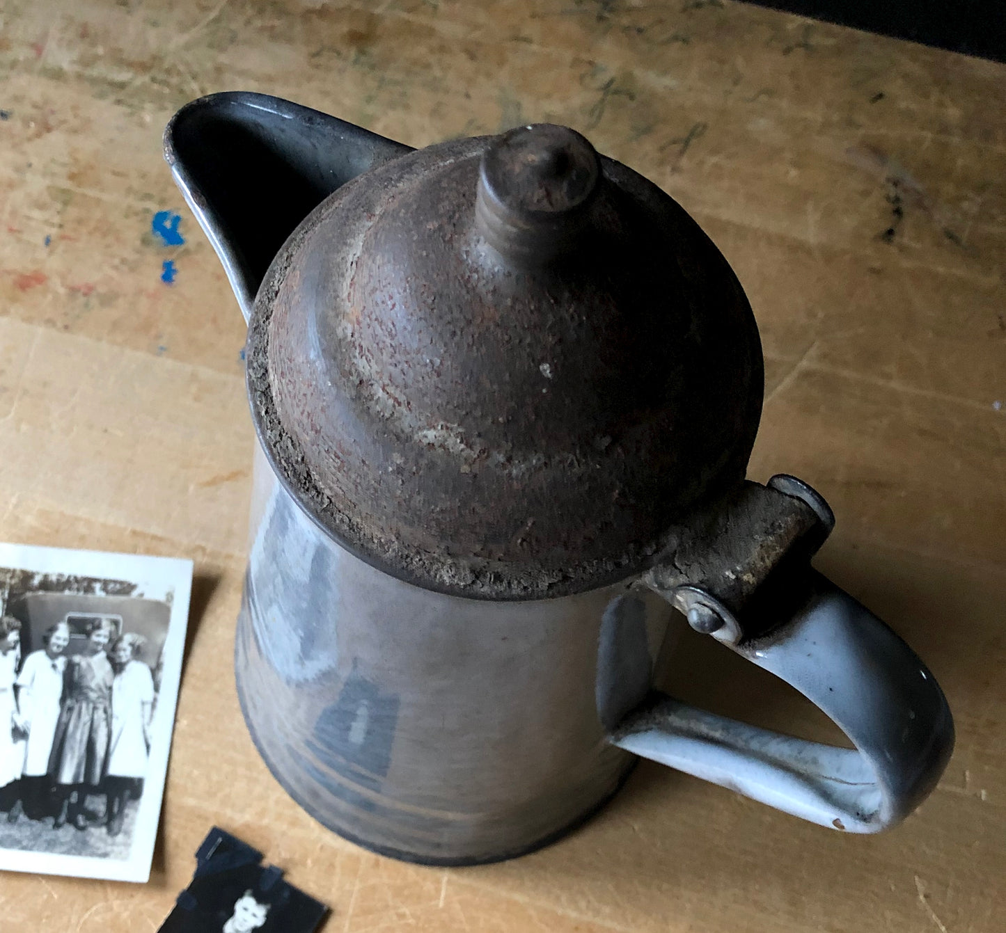 Primitive Grey Enamelware Coffee Pot