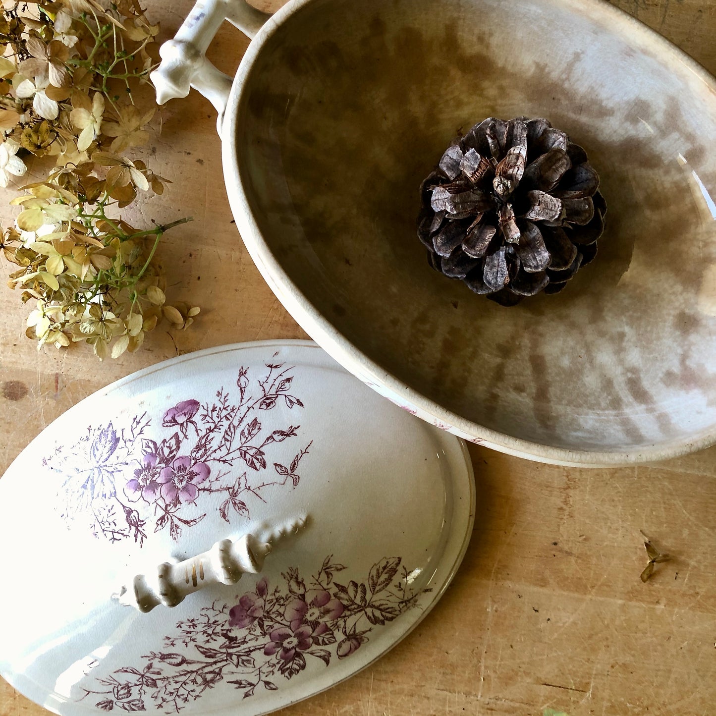 Red Transferware Ironstone Vegetable Dish (1880s)