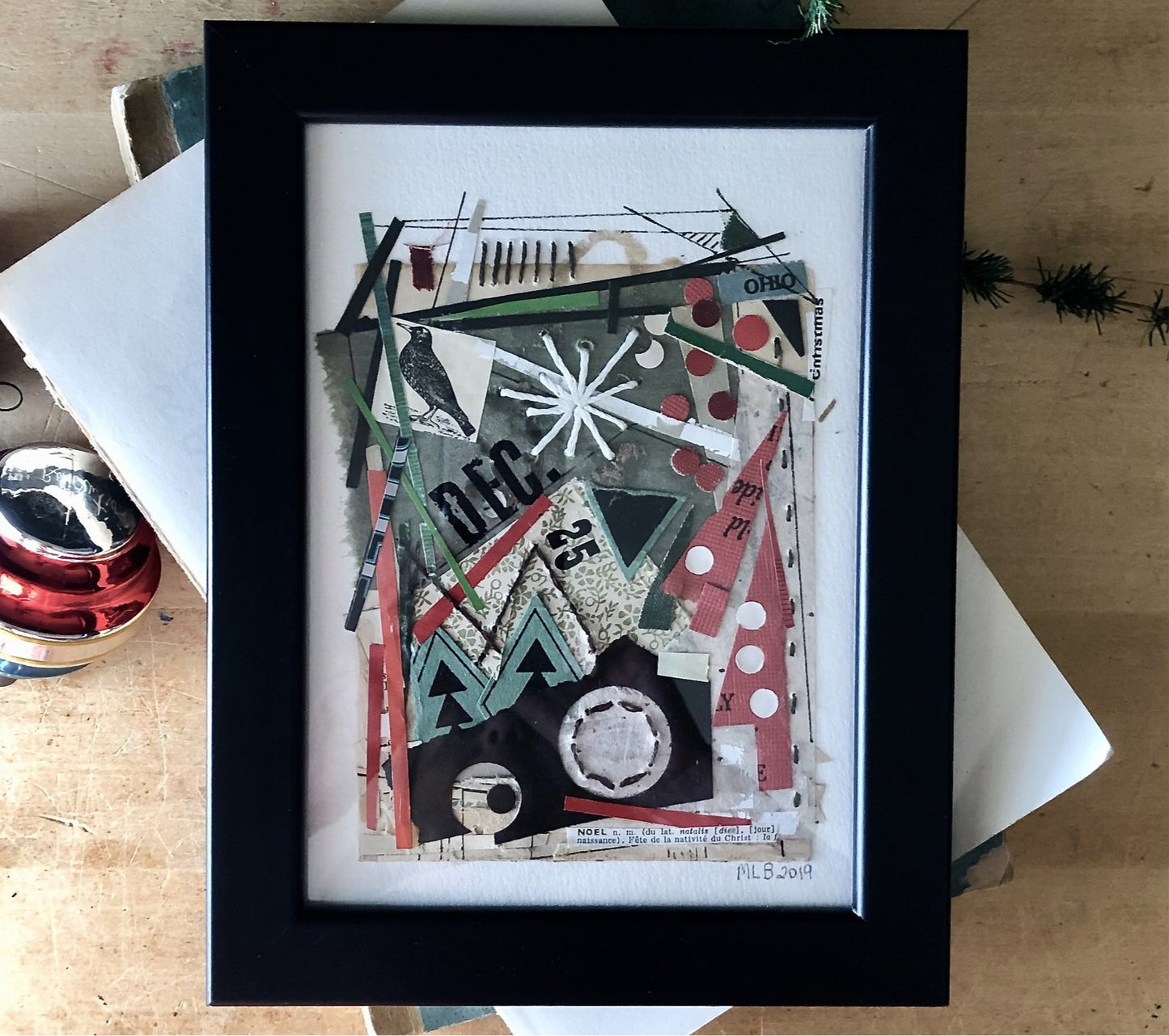 Christmas Paper Collage Art Made From Old Books