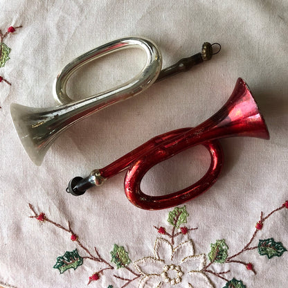 Antique Mercury Glass Horn Ornaments (c.1930s)