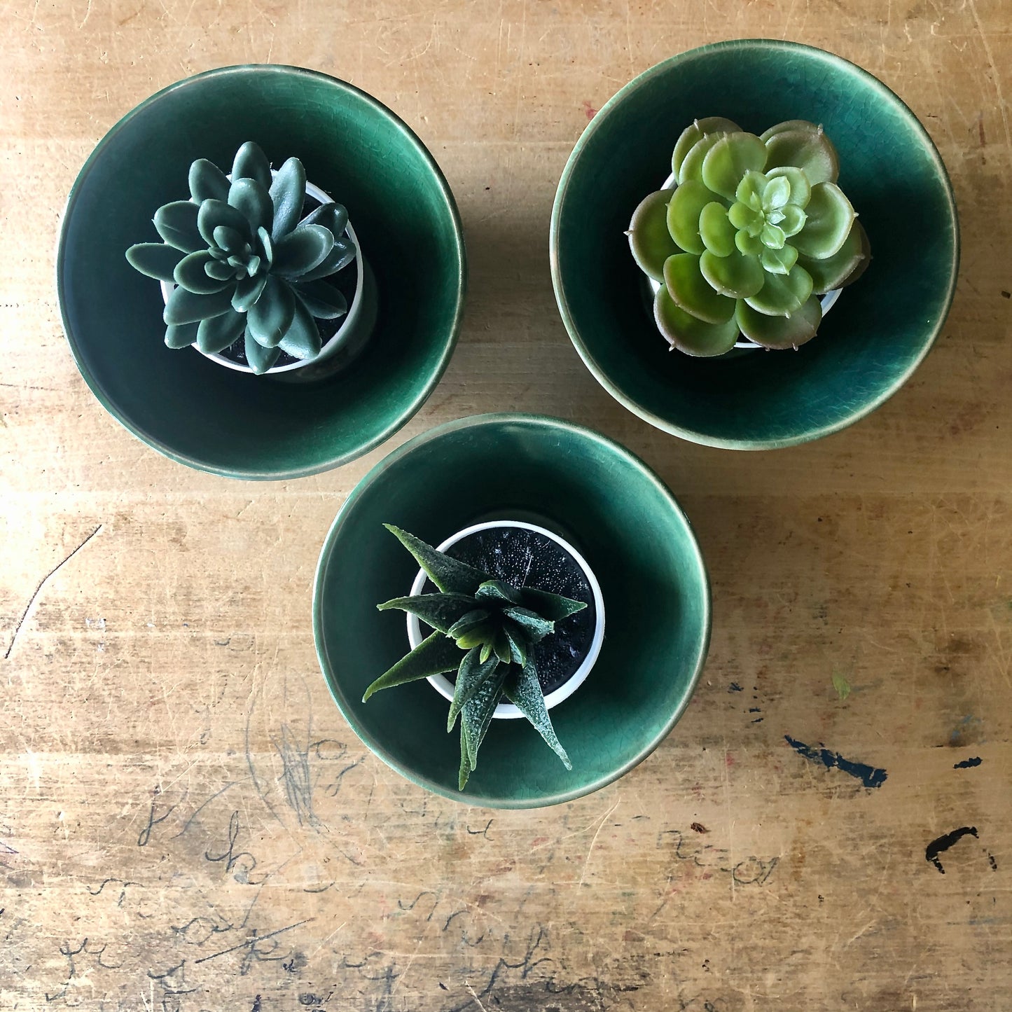 Green Vintage USA Pottery Bowls (c.1940s)