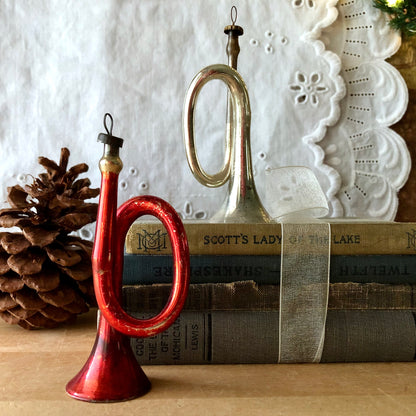 Antique Mercury Glass Horn Ornaments (c.1930s)