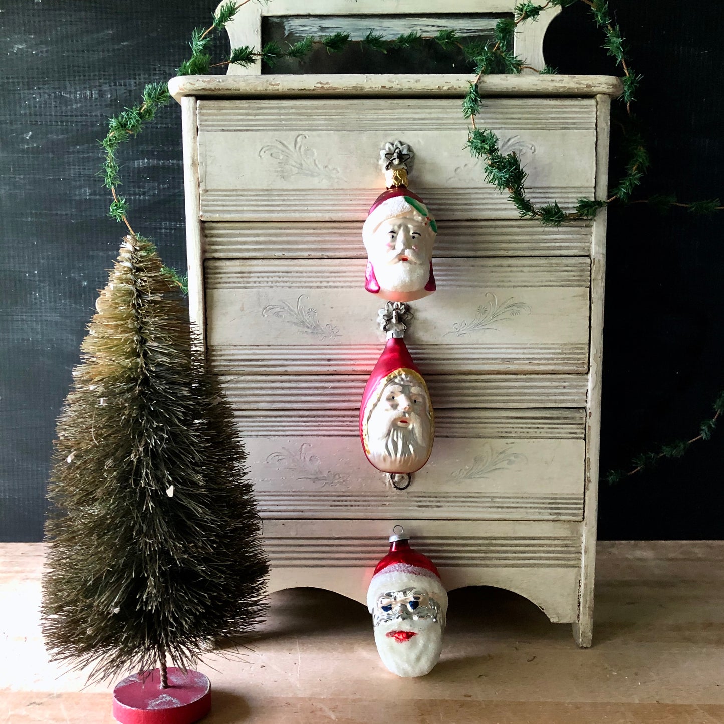 Vintage Santa Head Ornament Trio