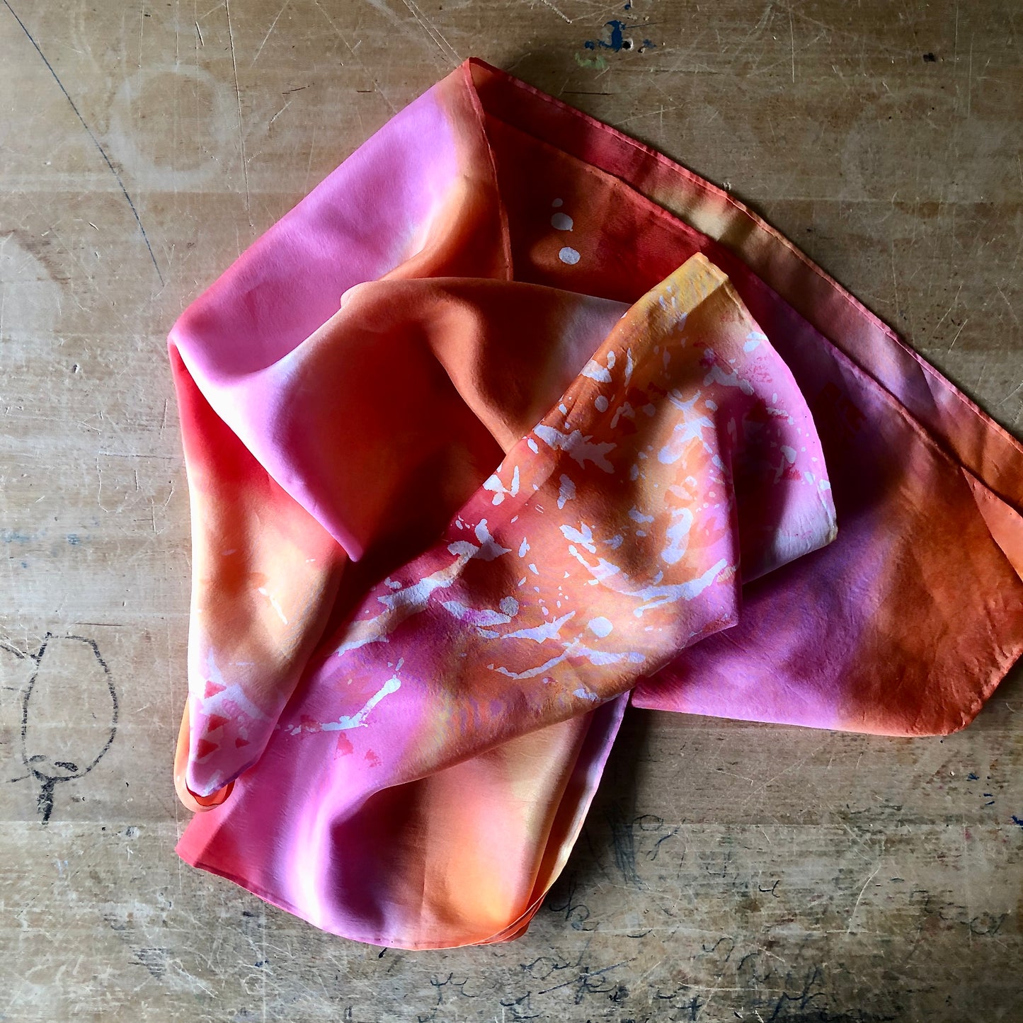 Artisan Hand Dyed Pink Silk Scarf (c.1980s)