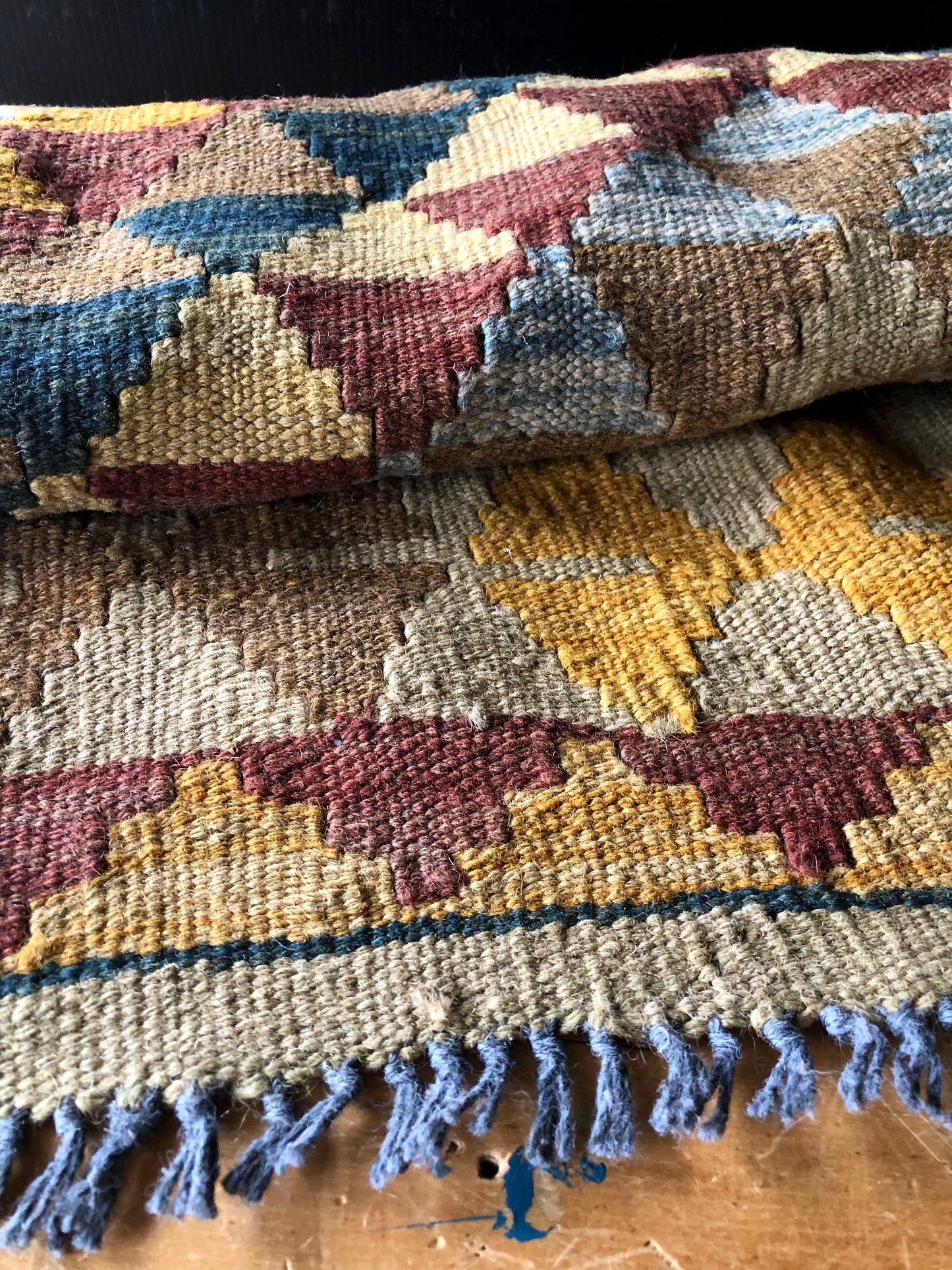 Vintage Turkish Geometric Wool Kilim Rug (c.1980s)