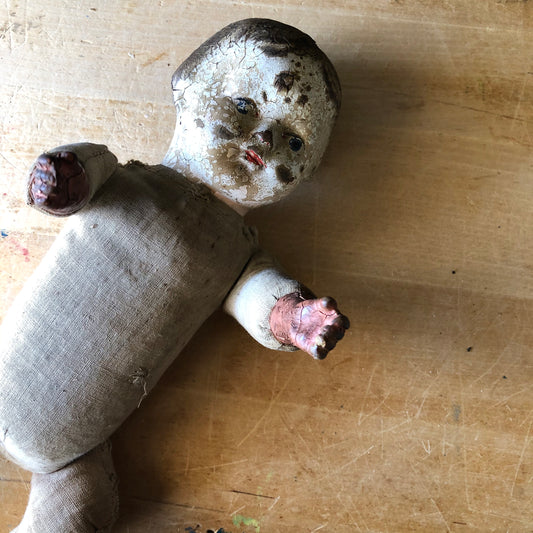 Creepy Antique Composition Baby Doll (c.1900s)