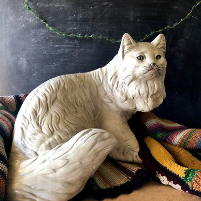 Large Vintage Chalkware Fireside Cat (c.1970s)
